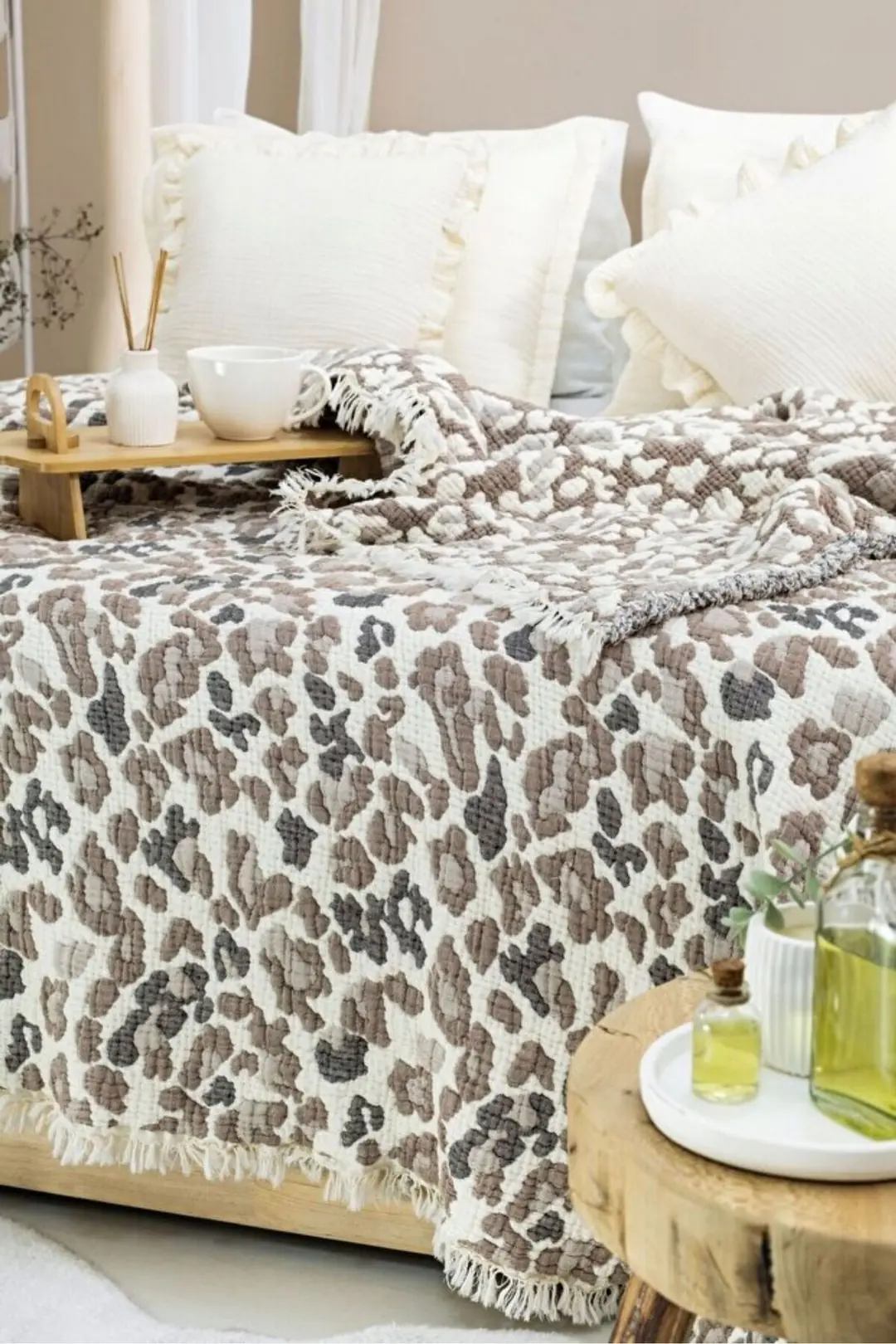 7 Katlı Müslin Tek Kişilik Yorgan – Leopar Desen