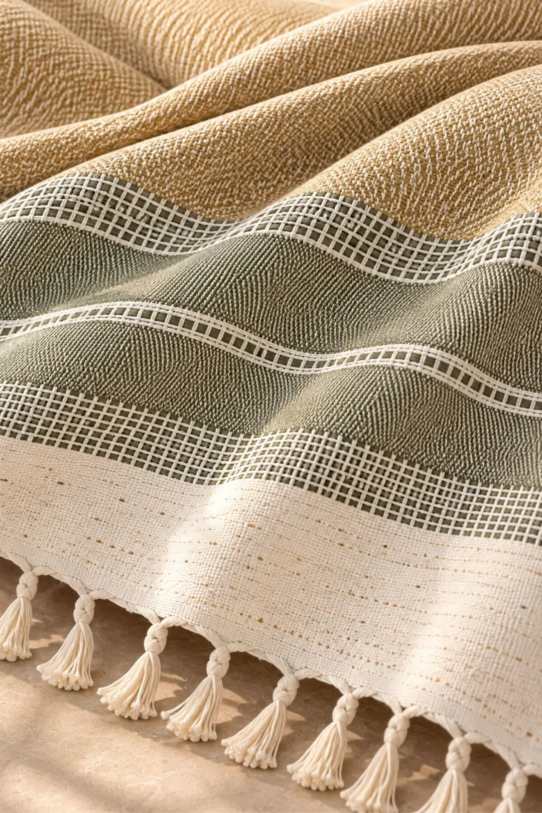Buldan Kara Desen %100 Pamuk Çift Kişilik Yatak Örtüsü, Pike & Koltuk Örtüsü Şalı - Yesil   200cm x 220cm