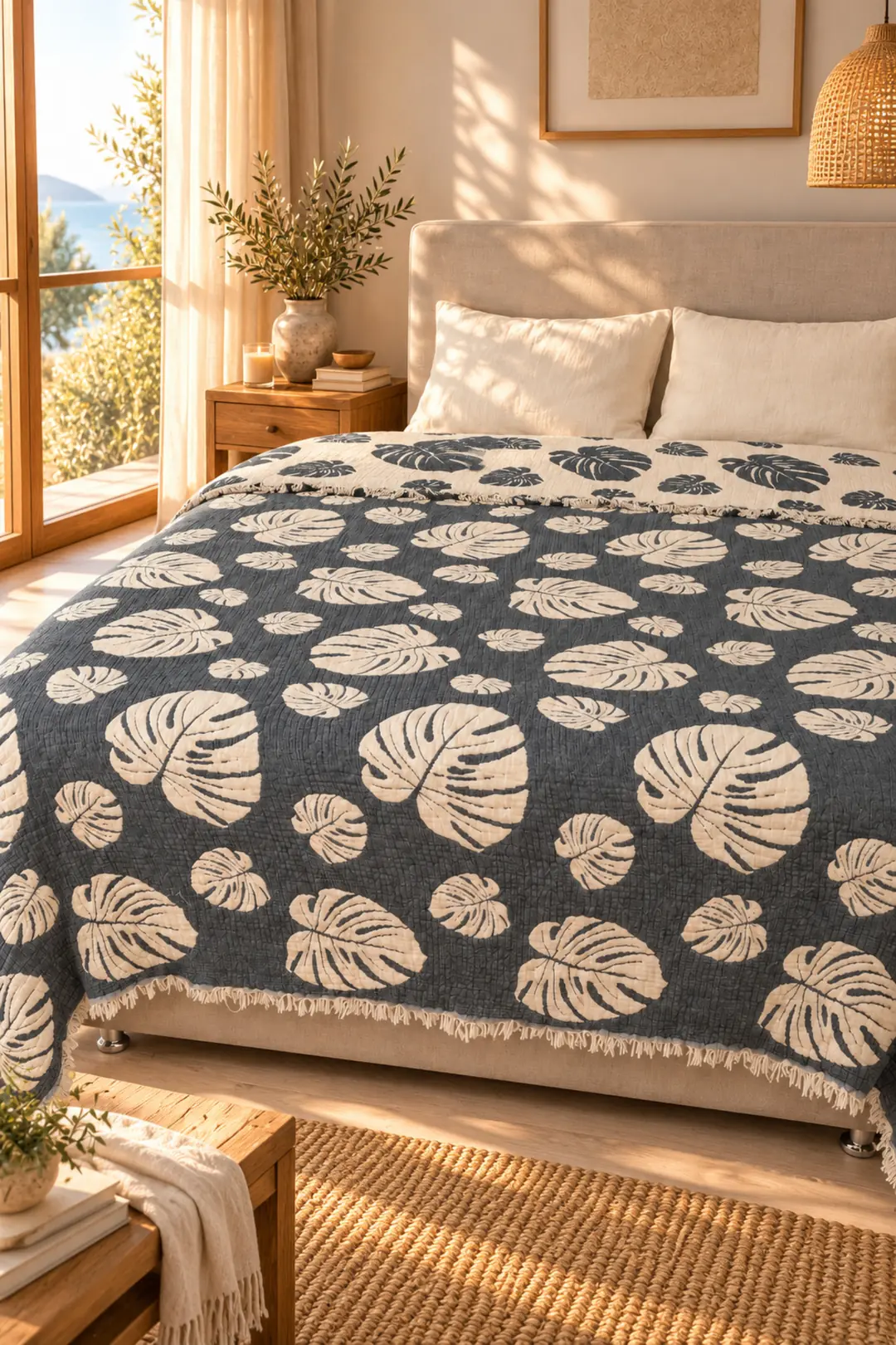 Ürün görseli: Defne 7 Kat Dolgu Muslin Yorgan & Yatak Ortusu 220x240 cm - Antrasit