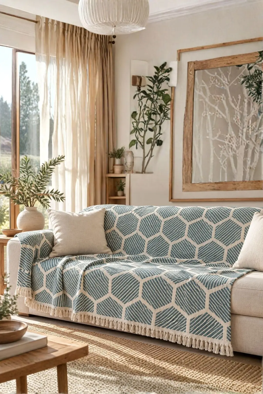 Ürün görseli: Petek %100 Pamuk Jakarlı Throw & Battaniye - Koltuk Şalı 180x220cm - Turkuaz