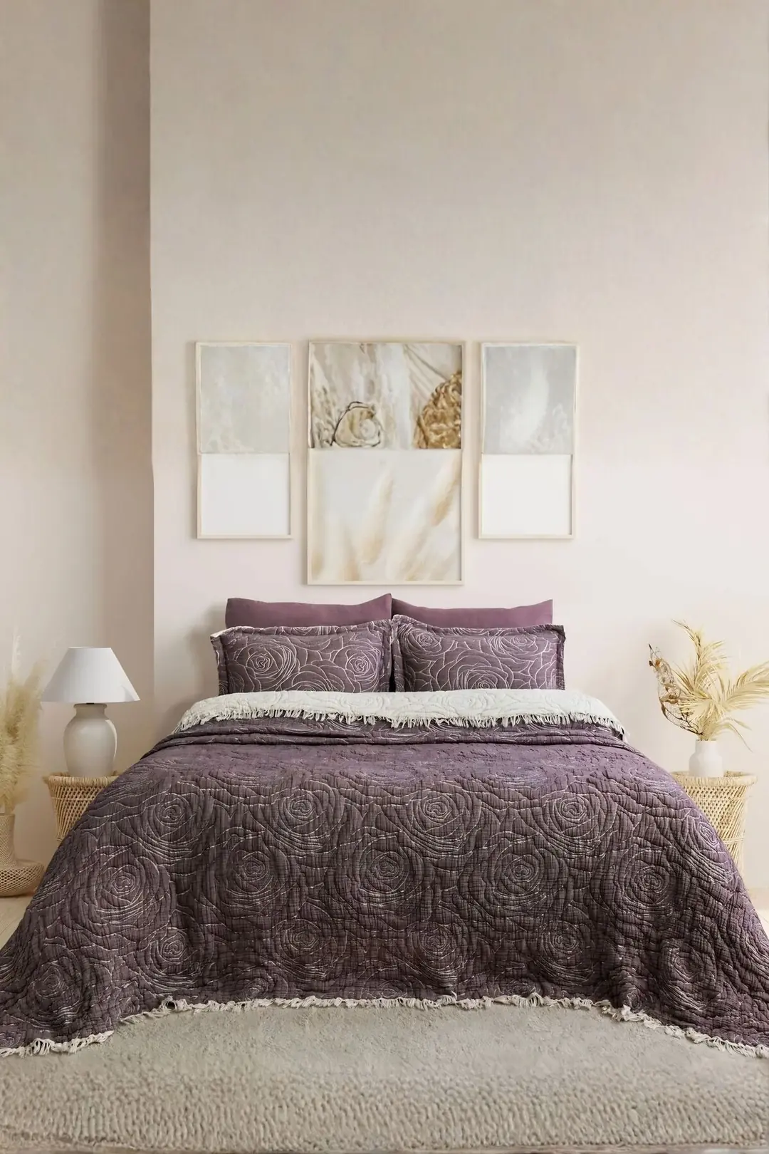 7 Kat Müslin Çift Kişilik Yorgan - Soft Rose Mürdüm