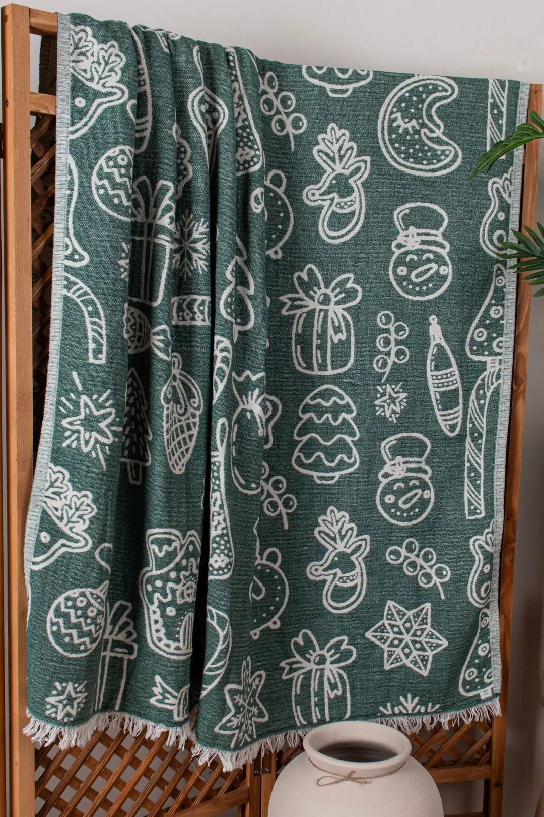 Christmas %100 Pamuk Jakarlı Throw & Battaniye - Koltuk Şalı 140x210cm