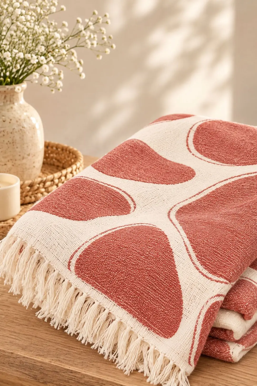 Pebble %100 Pamuk Müslin Jakarlı Throw & Battaniye - Koltuk Şalı 145x210cm
