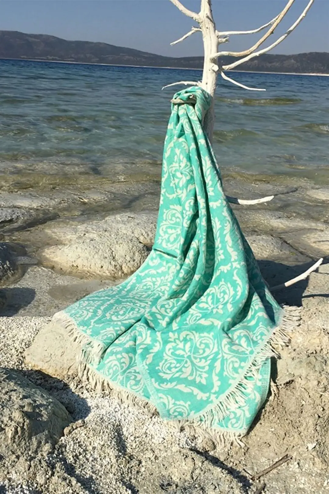 Ürün görseli: %100 Pamuk Peştamal - Spa & Plaj - Barok Desenli Yeşil - 90x170 cm