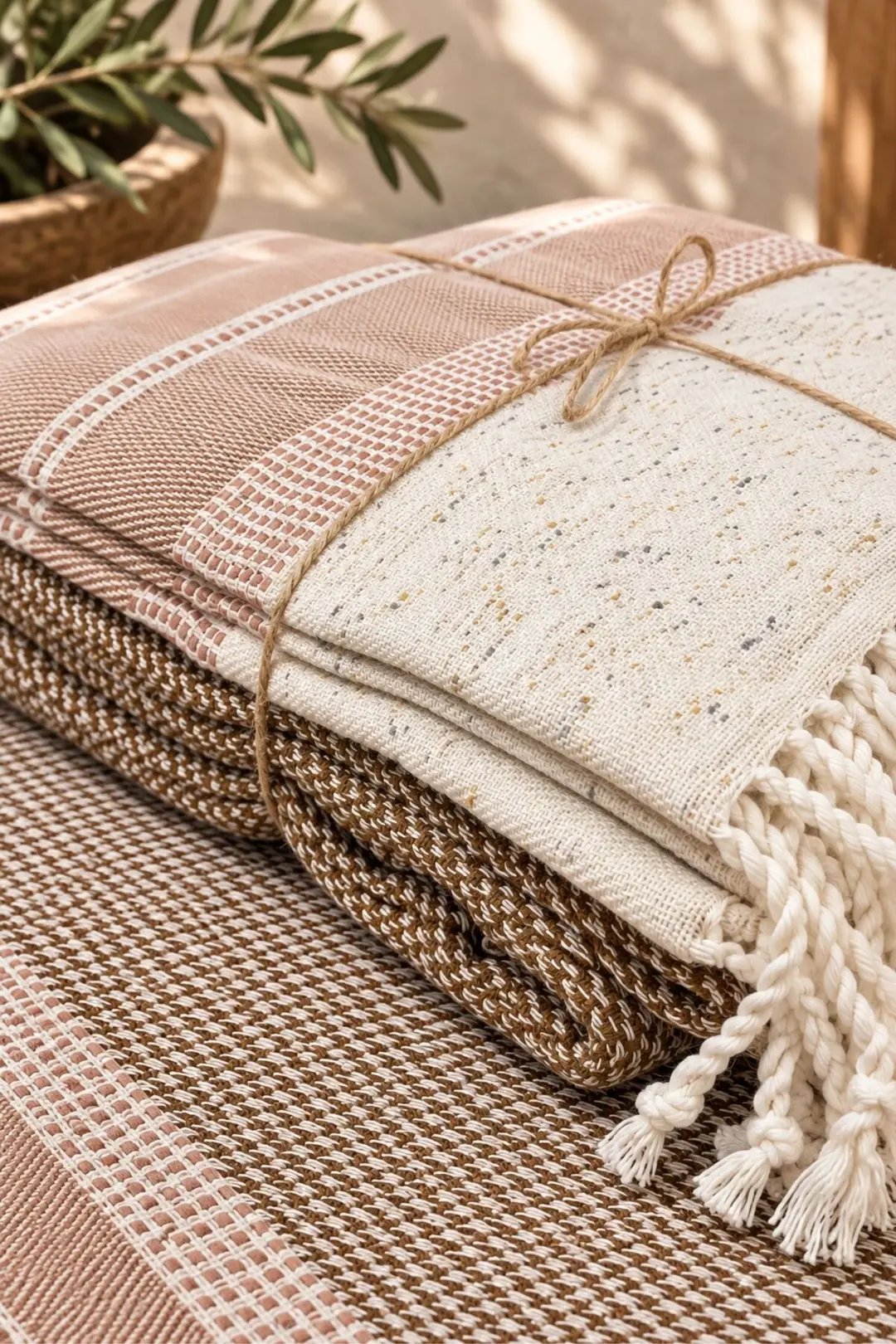 Buldan Kara Desen %100 Pamuk Çift Kişilik Yatak Örtüsü, Pike & Koltuk Örtüsü Şalı - Kahverengi  200cm x 220cm