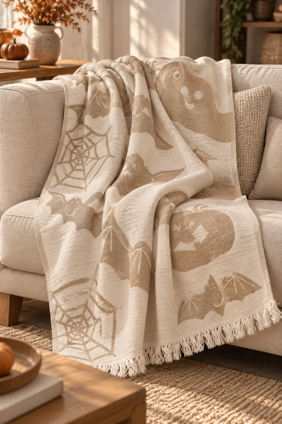 Halloven %100 Pamuk Jakarlı Throw & Battaniye - Koltuk Şalı 140x210cm