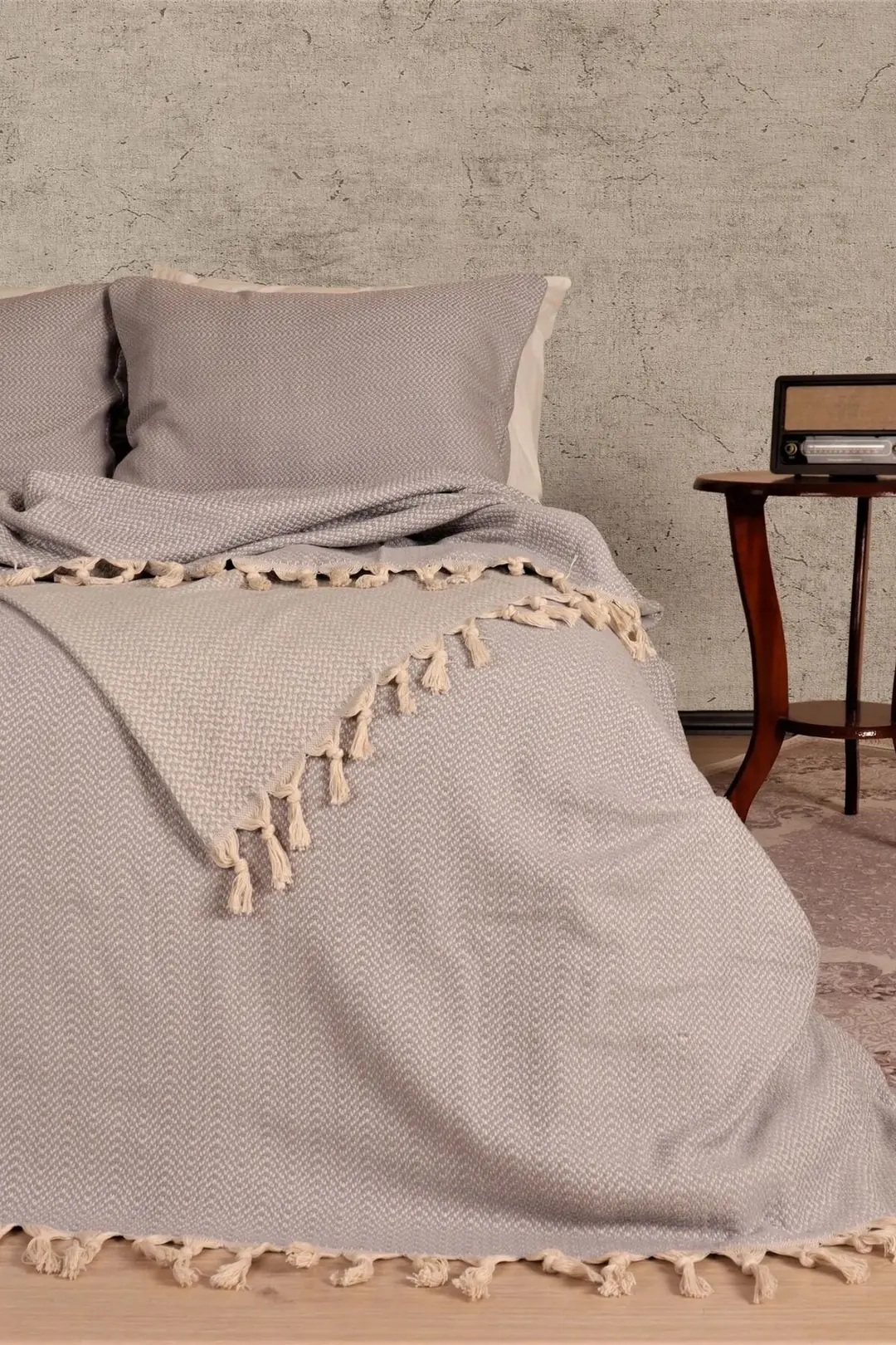 Ürün görseli: Chain Cotton Pike, Yatak/Koltuk Ortusu & Throw 185x240 cm - Gri