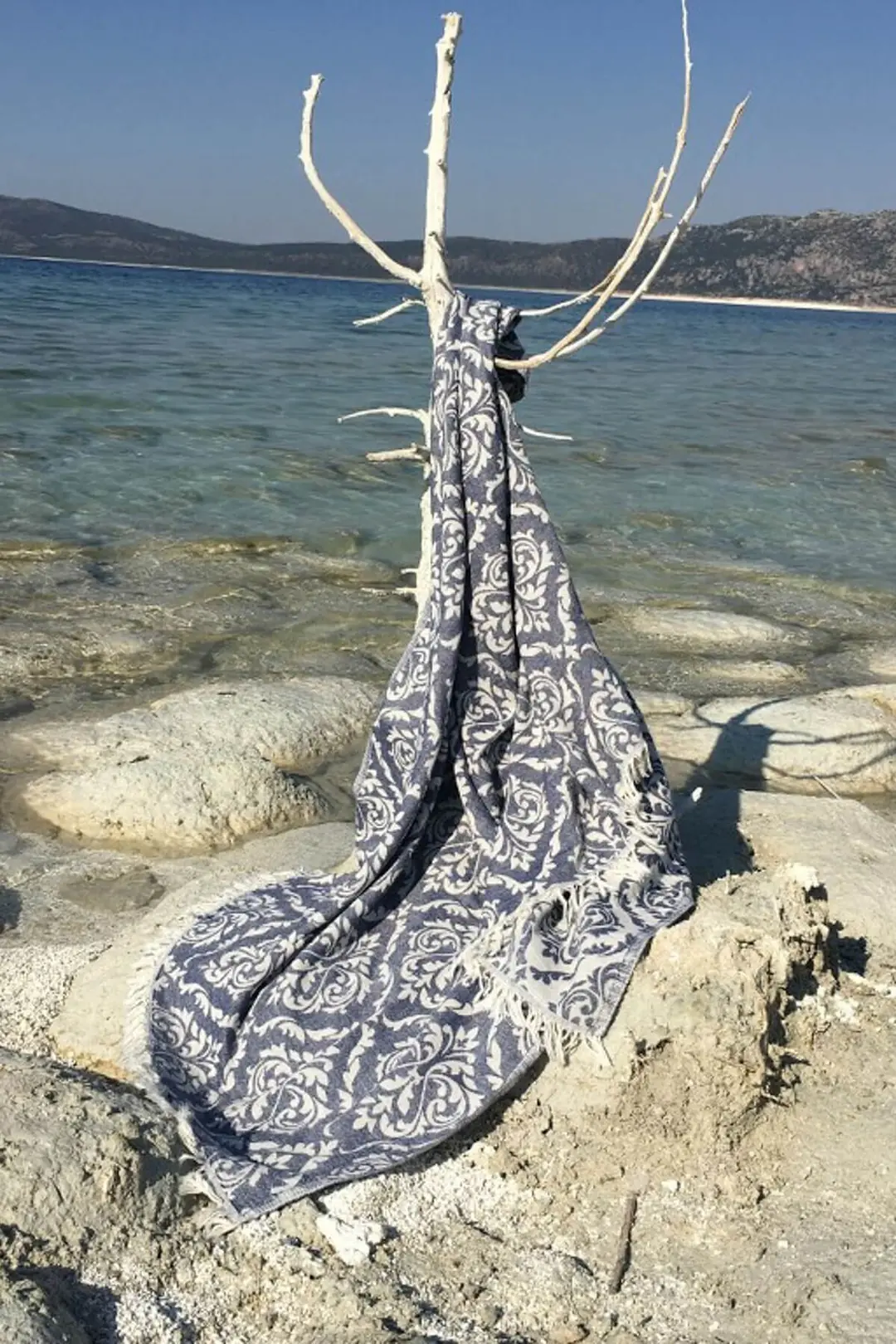 %100 Pamuk Peştamal - Spa & Plaj - Barok Desenli Lacivert - 90x170 cm