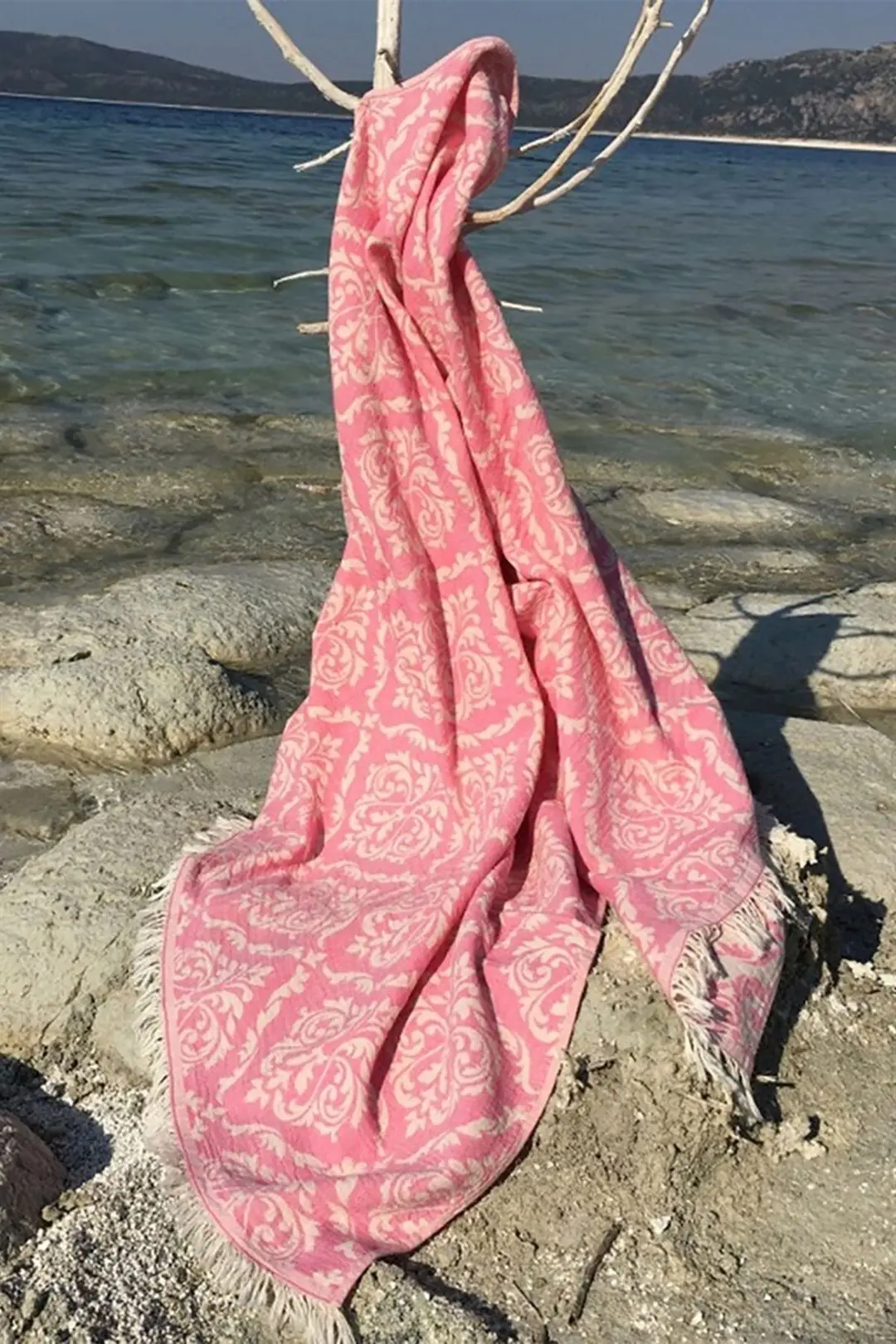 Ürün görseli: %100 Pamuk Peştamal - Spa & Plaj - Barok Desenli Pembe - 90x170 cm