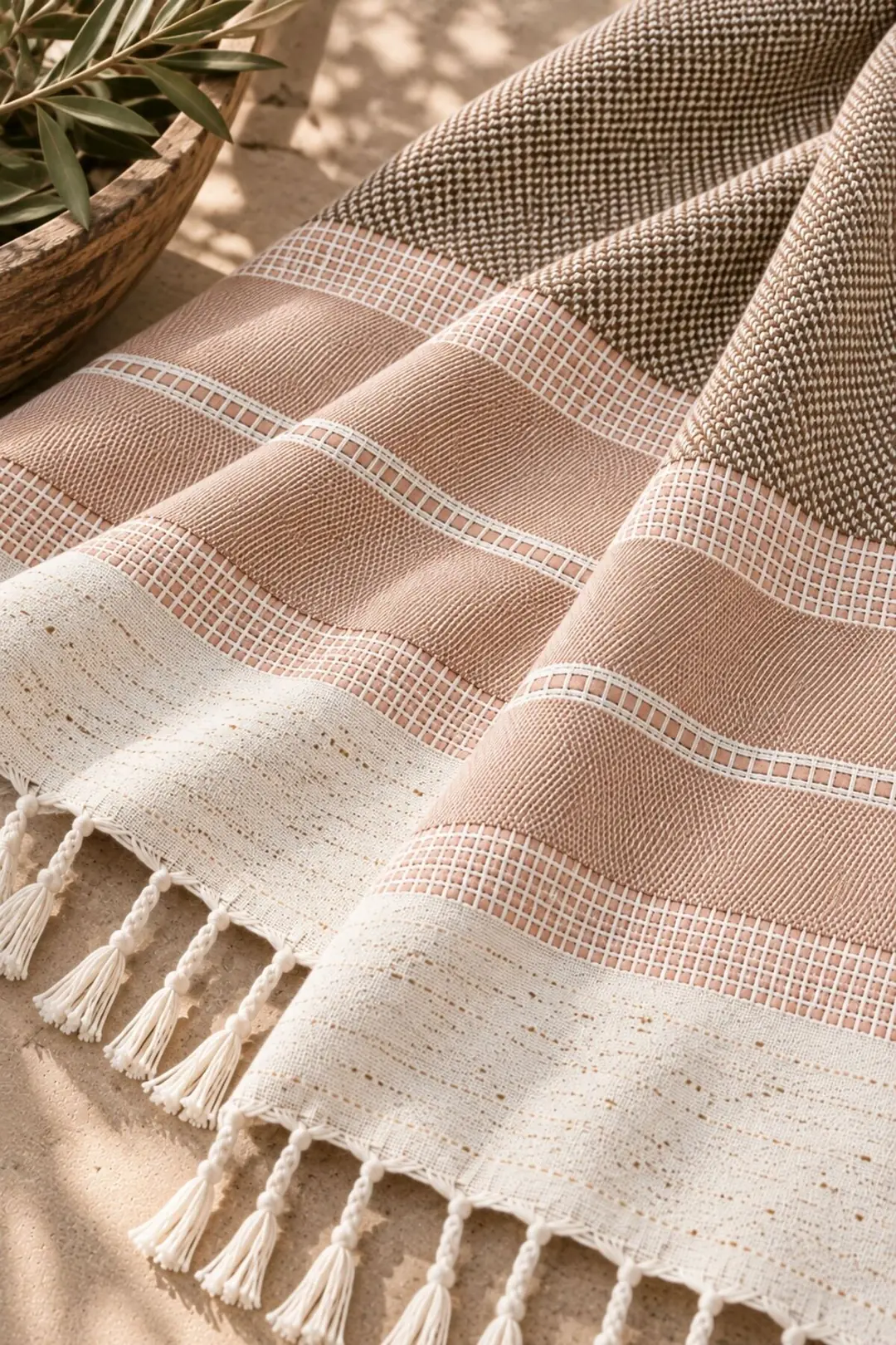 Buldan Kara Desen %100 Pamuk Çift Kişilik Yatak Örtüsü, Pike & Koltuk Örtüsü Şalı - Kahverengi  200cm x 220cm