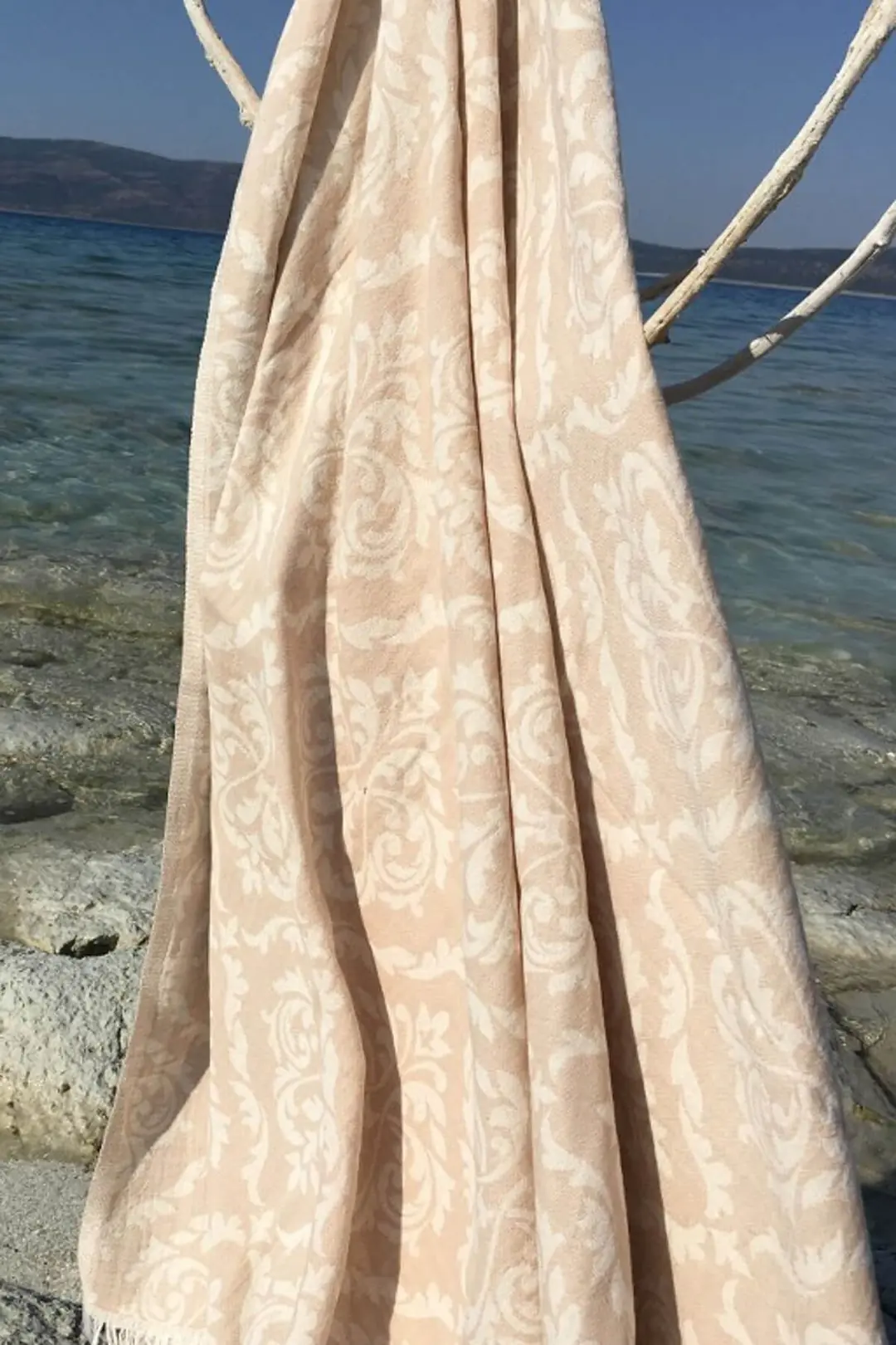 %100 Pamuk Peştamal - Spa & Plaj - Barok Desenli Bej - 90x170 cm