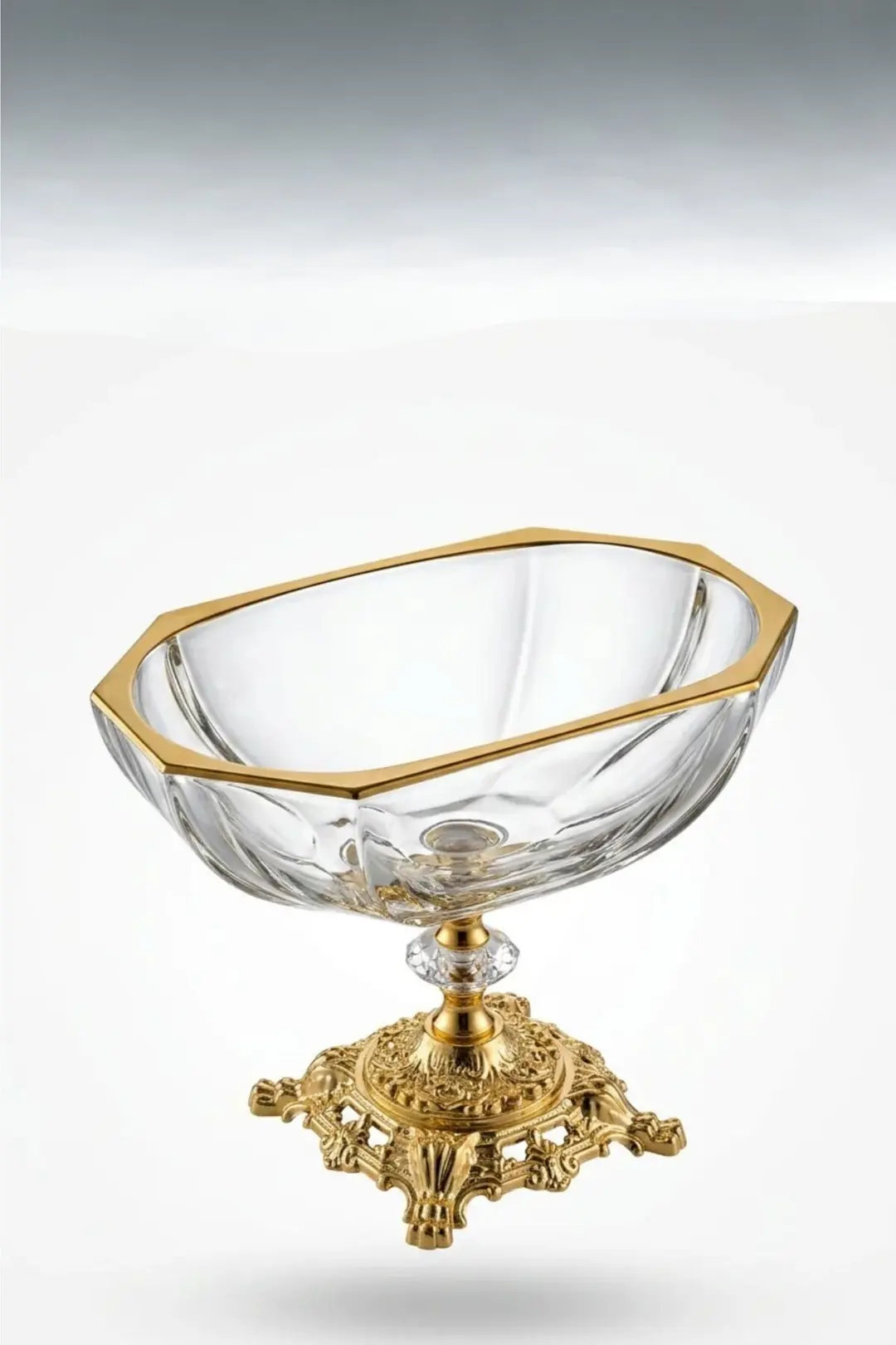 25 cm Gold Varak Dekor Metal Ayaklı Kase