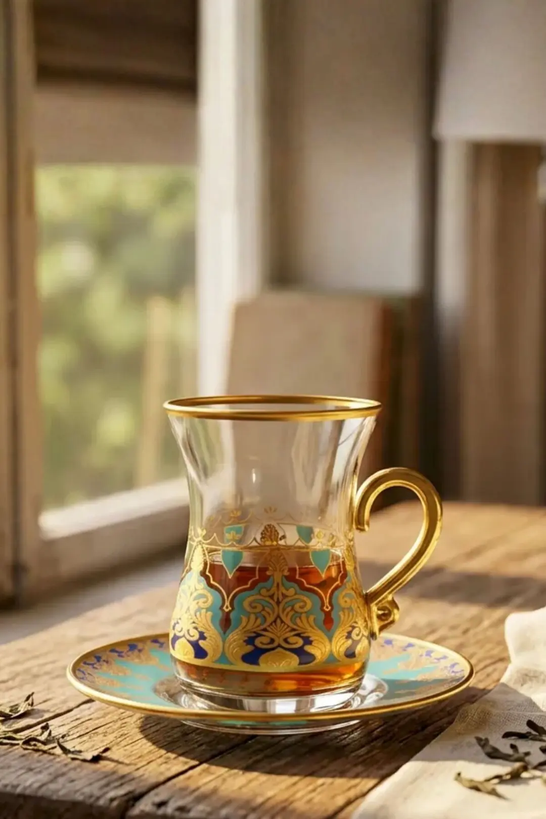 Rumi Turkuaz Kulplu 12 Parça 6 Kişilik Cam Çay Takımı