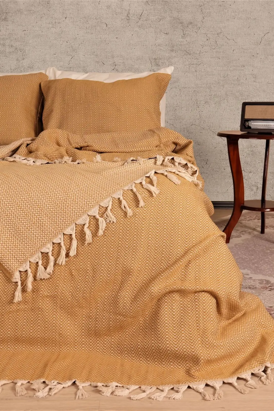 Ürün görseli: Chain Cotton Pike, Yatak/Koltuk Ortusu & Throw 185x240 cm - hardal