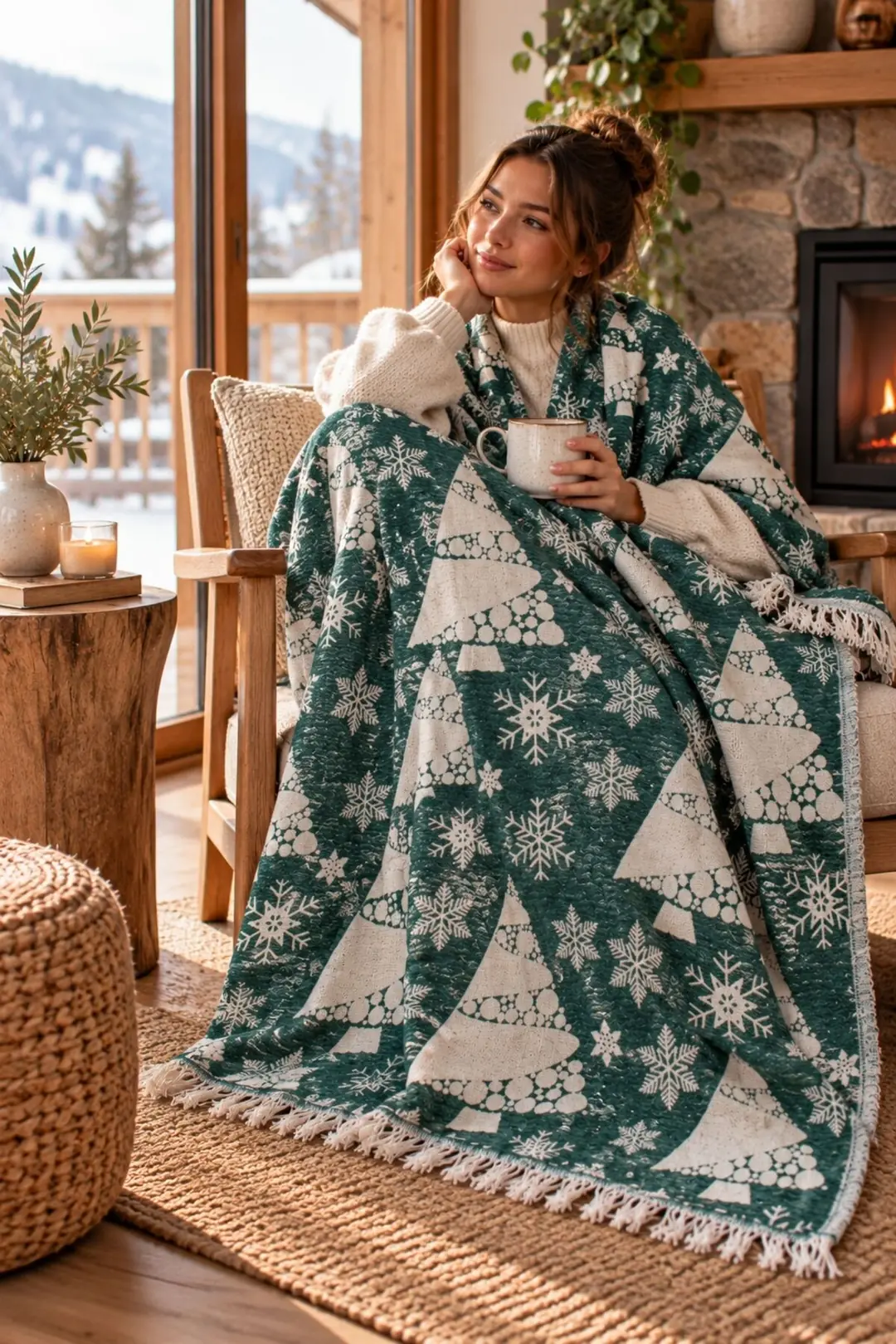 Winter %100 Pamuk Jakarlı Throw & Battaniye - Koltuk Şalı 140x210cm