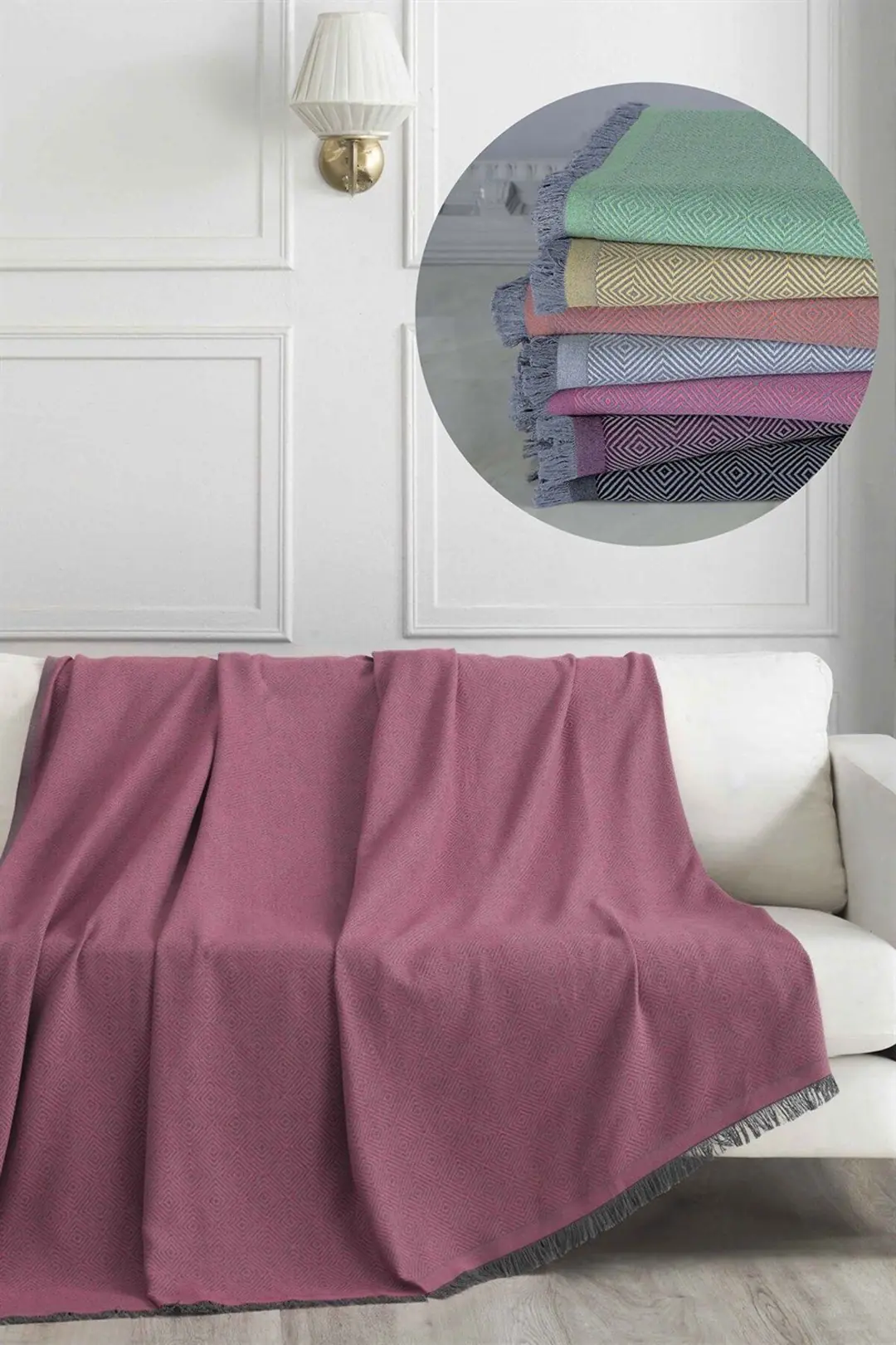 Ürün görseli: Elit Modern Tasarım Koltuk Örtüsü - 170x230 Cm  - Pembe
