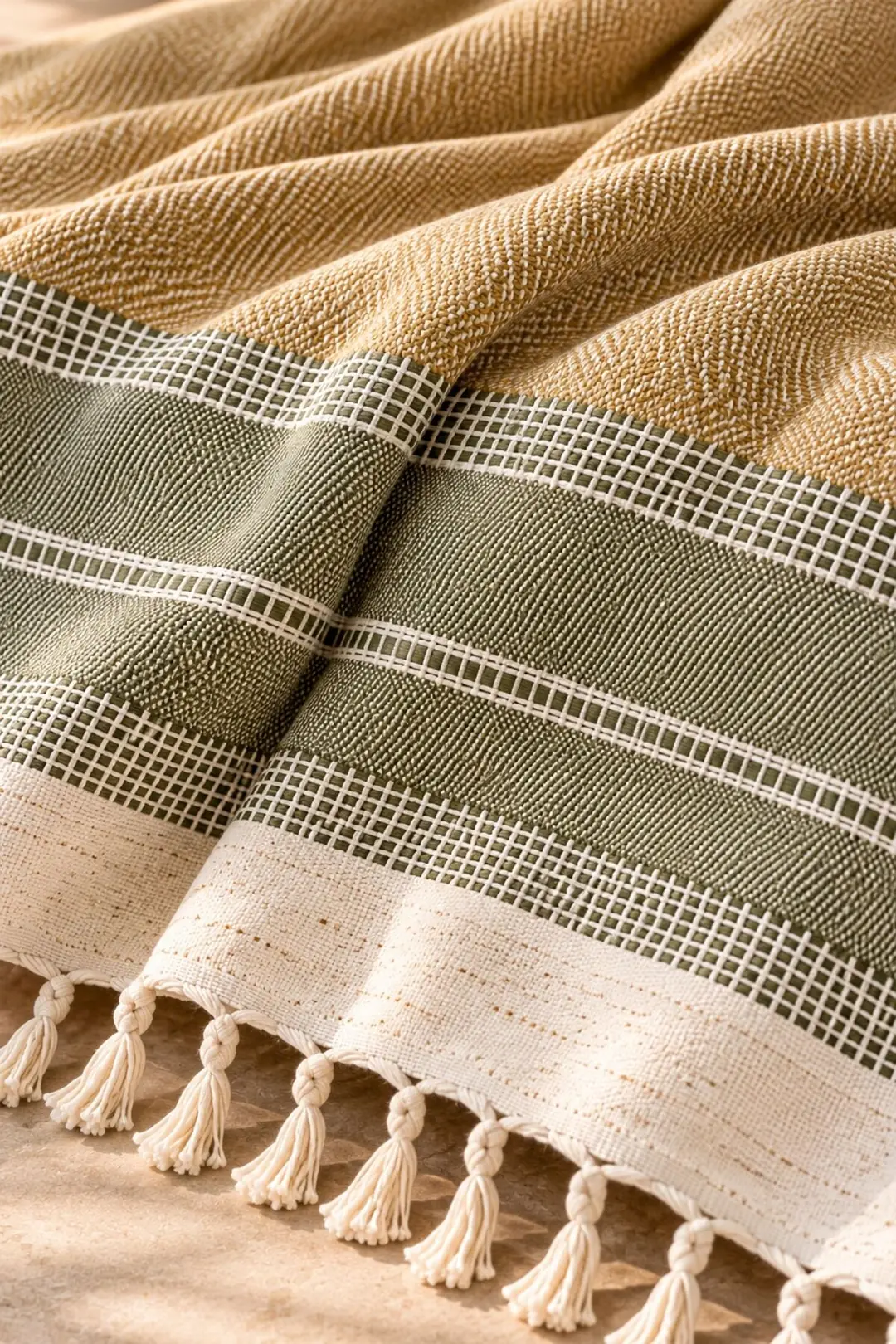 Buldan Kara Desen %100 Pamuk Çift Kişilik Yatak Örtüsü, Pike & Koltuk Örtüsü Şalı - Yesil   200cm x 220cm