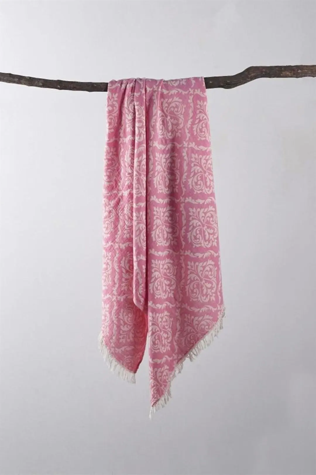 %100 Pamuk Peştamal - Spa & Plaj - Barok Desenli Pembe - 90x170 cm