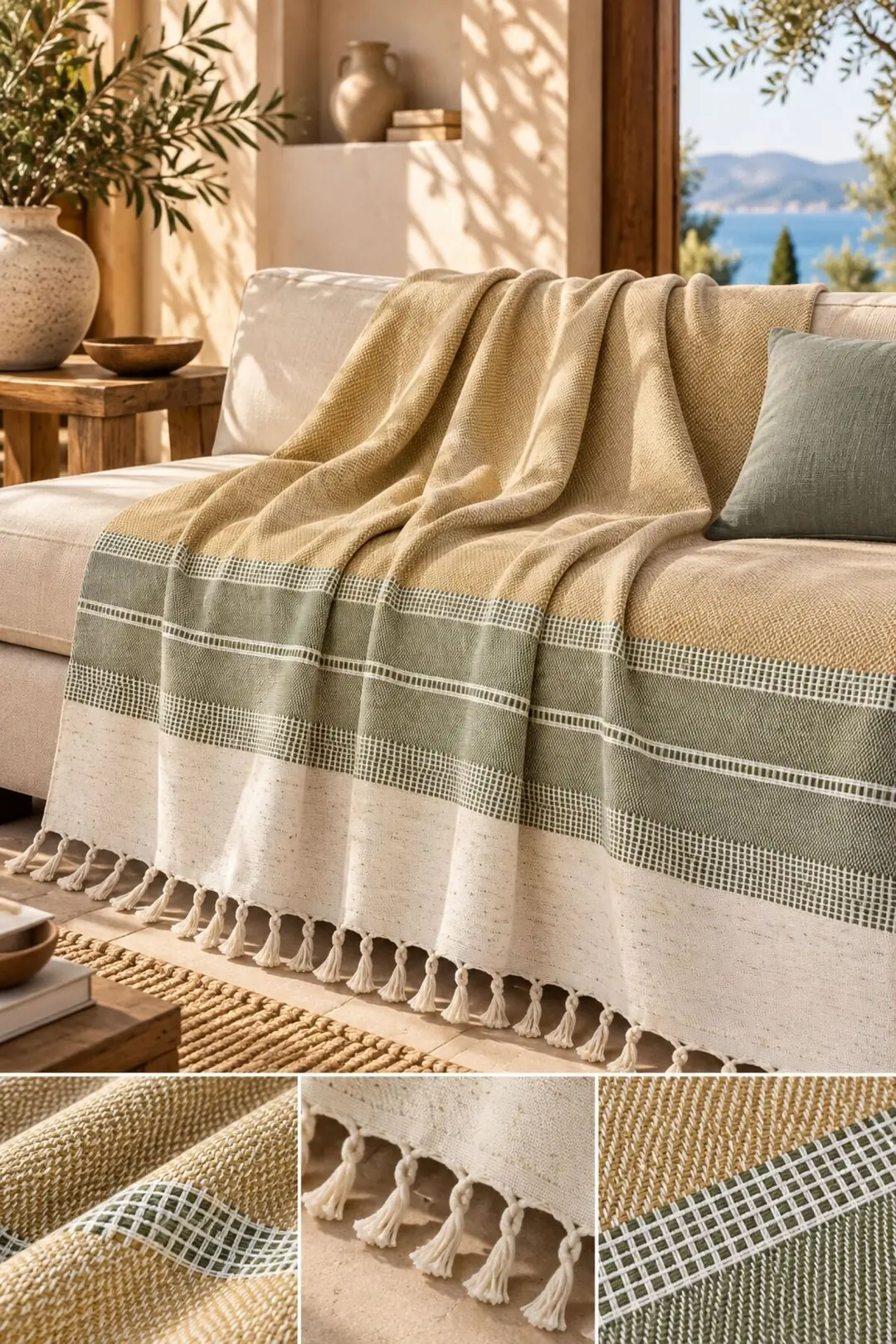 Ürün görseli: Buldan Kara Desen %100 Pamuk Çift Kişilik Yatak Örtüsü, Pike & Koltuk Örtüsü Şalı - Yesil   200cm x 220cm