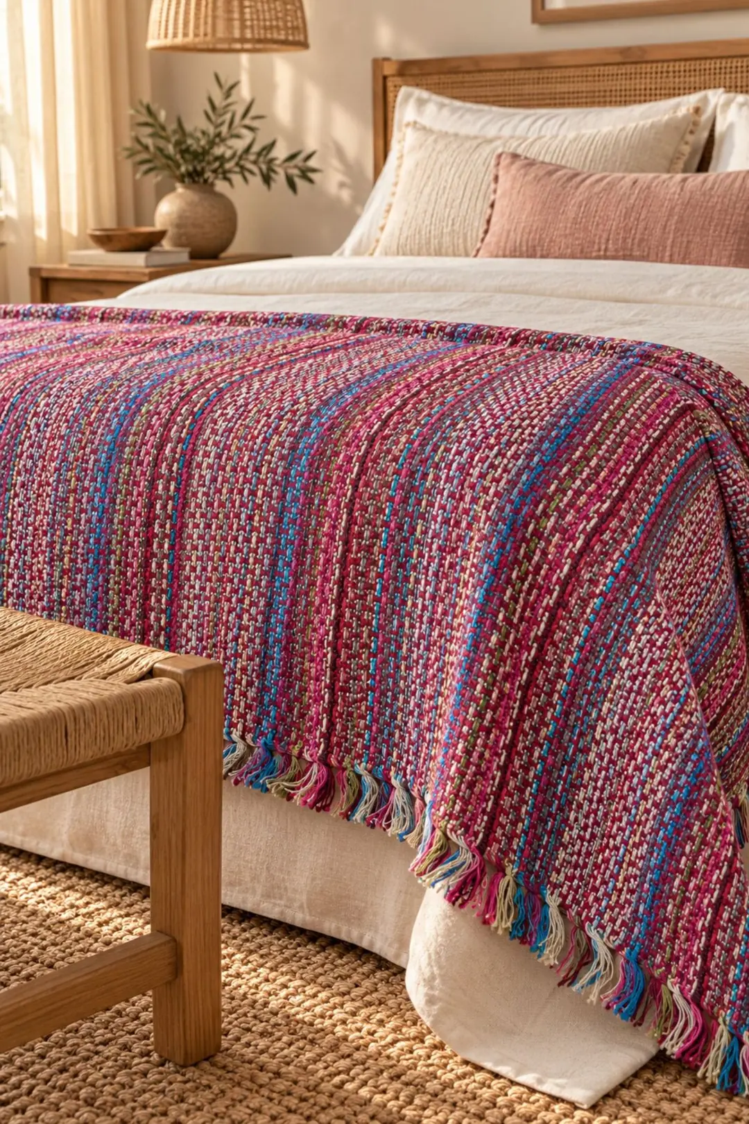 Ürün görseli: Renkli Hasir Cotton Pike, Yatak Ortusu & Throw 180x240 cm