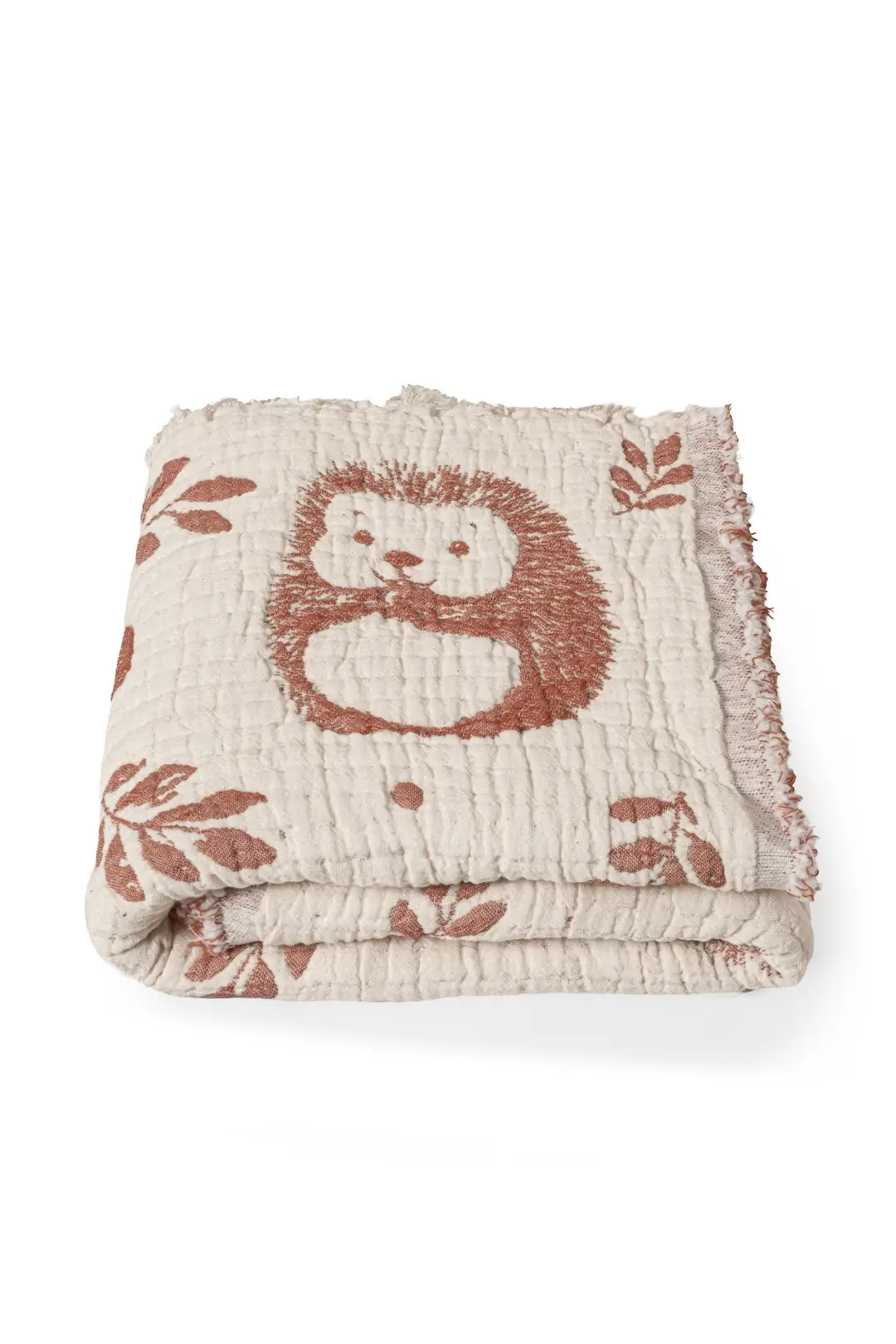%100 Pamuk Müslin Bebek Örtüsü - Kirpi Desen - Kiremit - 80x110 cm