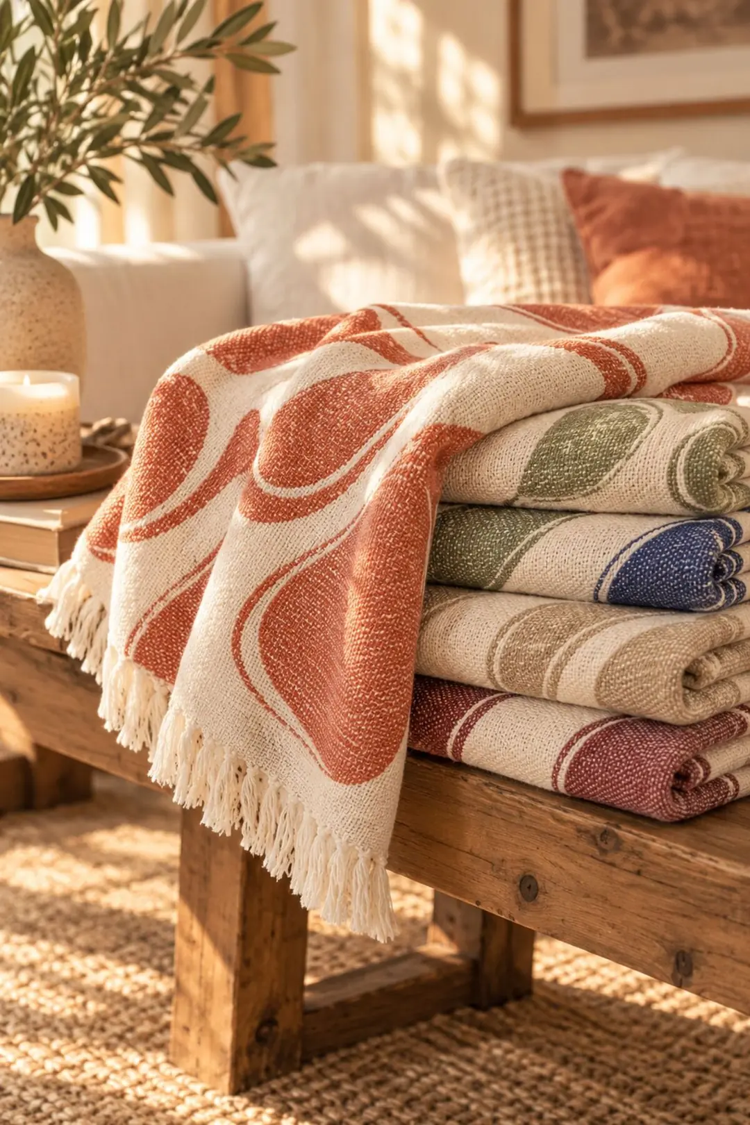 Pebble %100 Pamuk Müslin Jakarlı Throw & Battaniye - Koltuk Şalı 145x210cm