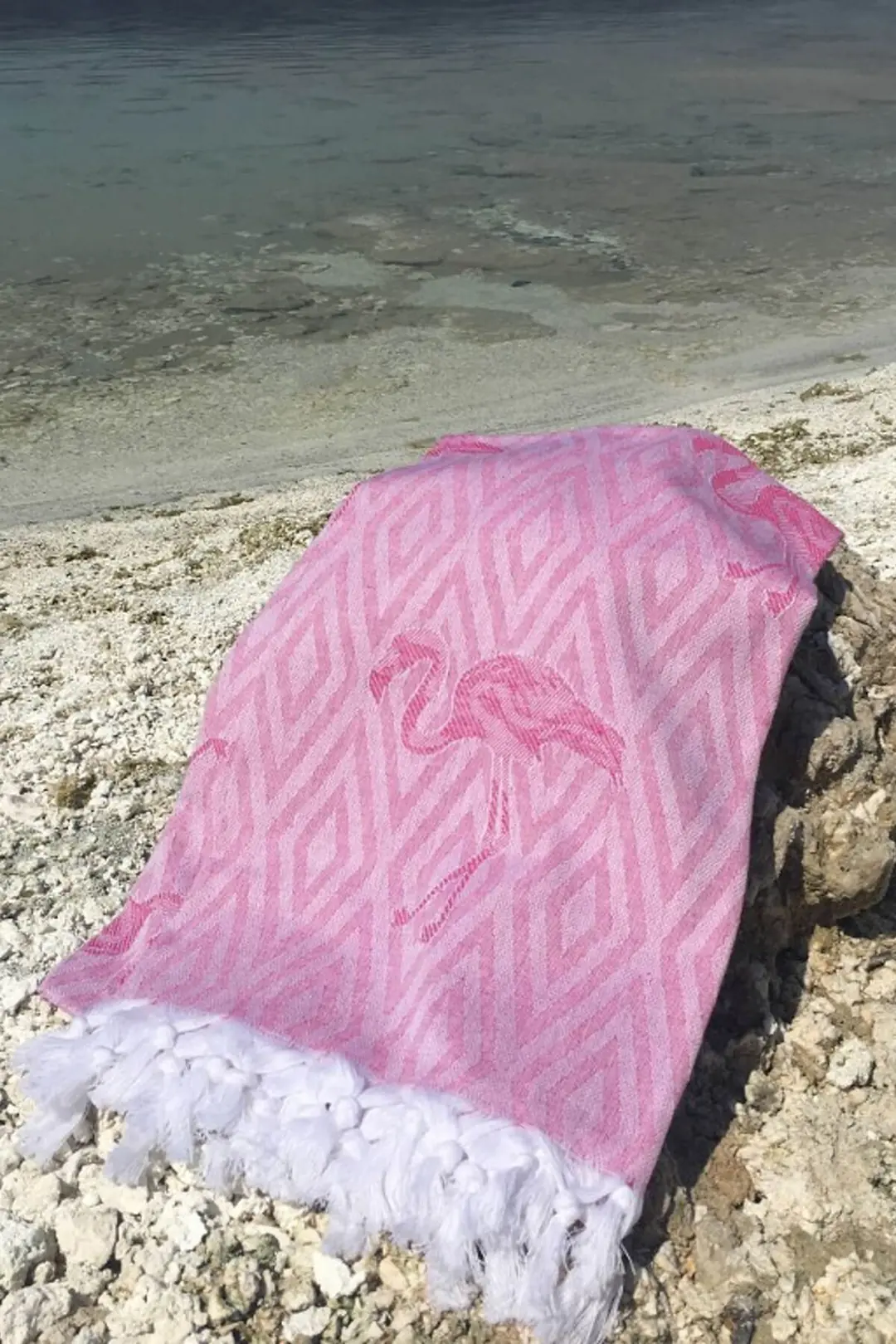 Ürün görseli: %100 Pamuk Peştemal Flamingo Desen -  - 100x180 cm  - fusya