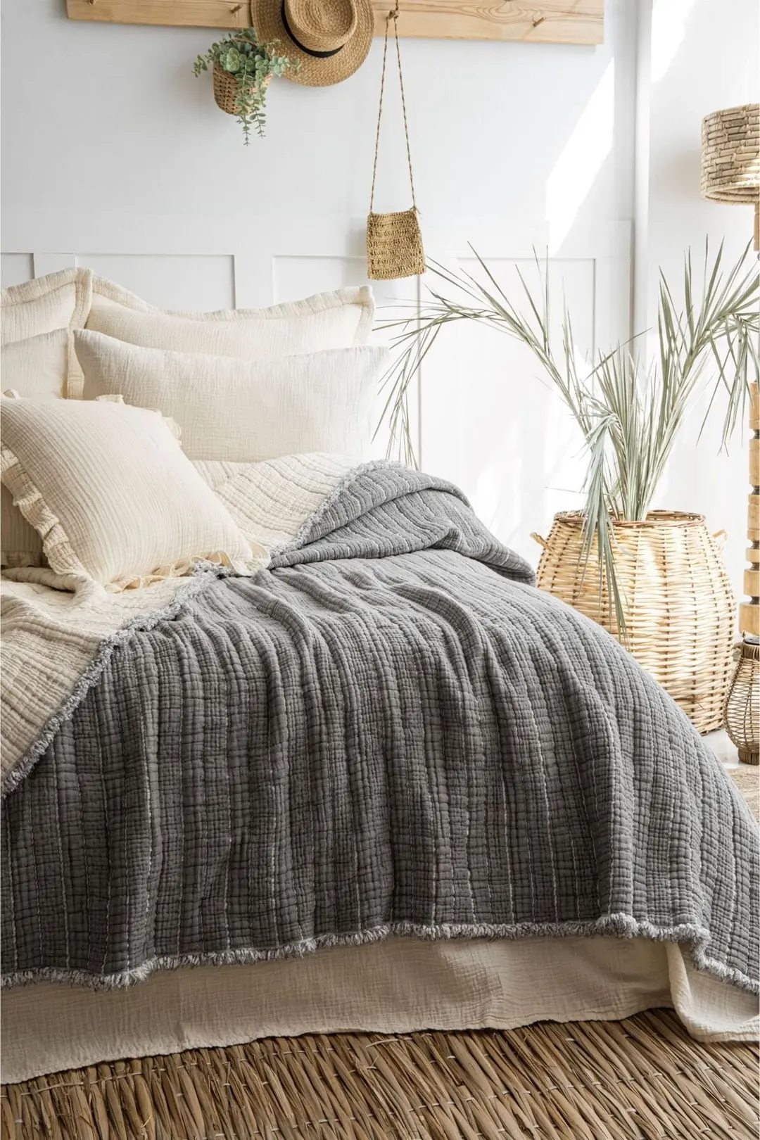 7 Katlı Müslin Fitilli Soft Çift Kişilik Yorgan - Bej