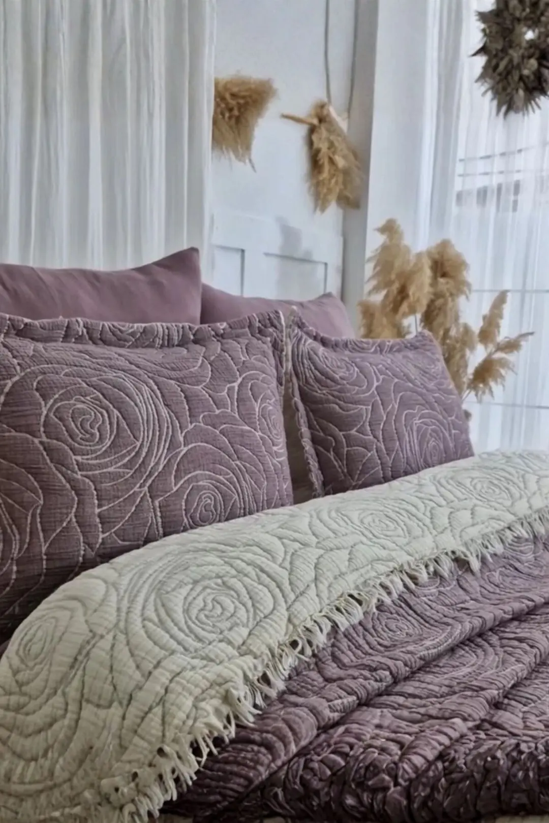 7 Kat Müslin Çift Kişilik Yorgan - Soft Rose Mürdüm