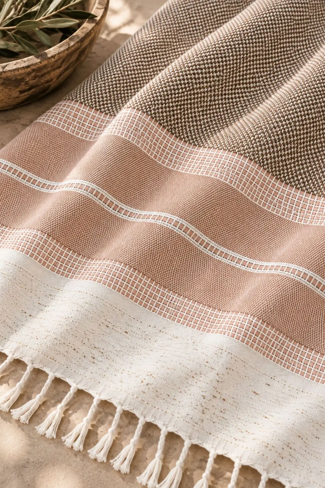 Buldan Kara Desen %100 Pamuk Çift Kişilik Yatak Örtüsü, Pike & Koltuk Örtüsü Şalı - Kahverengi  200cm x 220cm