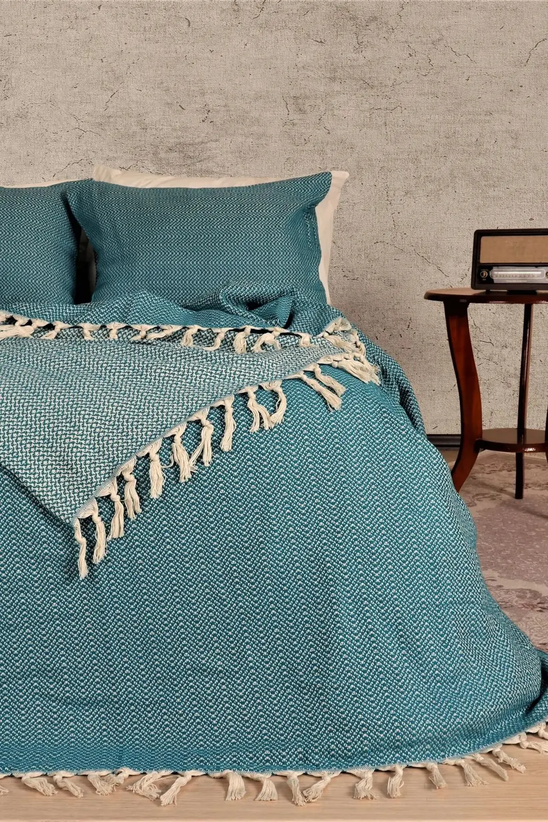 Ürün görseli: Chain Cotton Pike, Yatak/Koltuk Ortusu & Throw 185x240 cm - Turkuaz