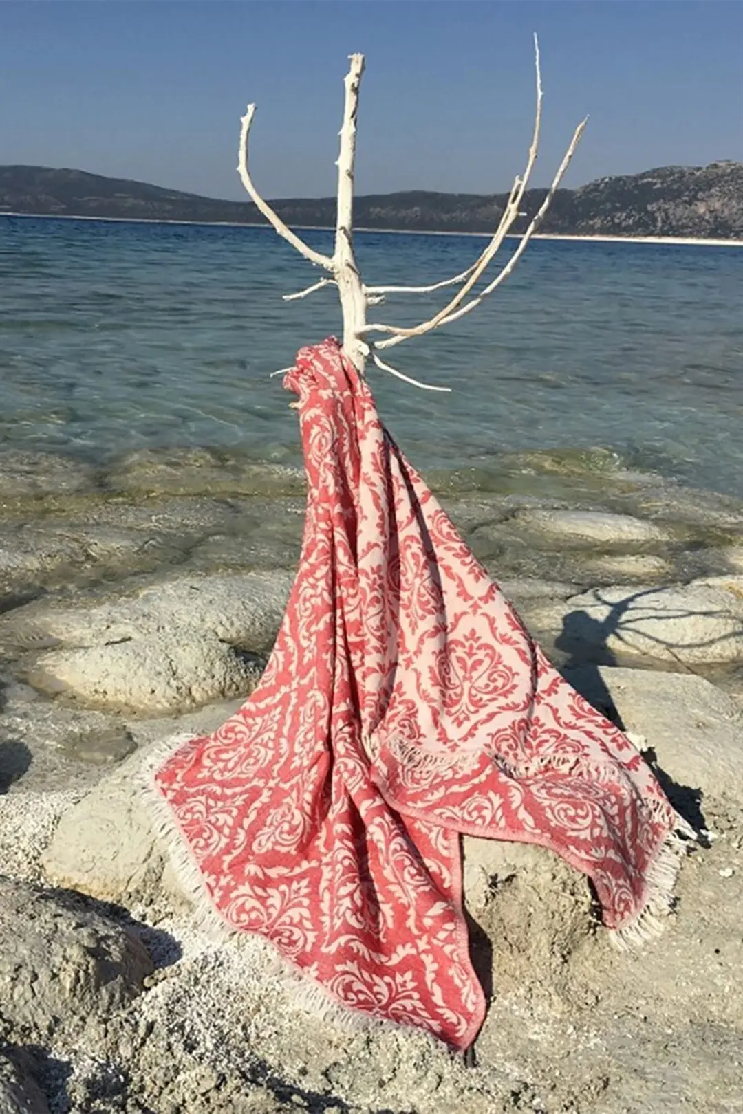 %100 Pamuk Peştamal - Spa & Plaj - Barok Desenli Kırmızı- 90x170 cm