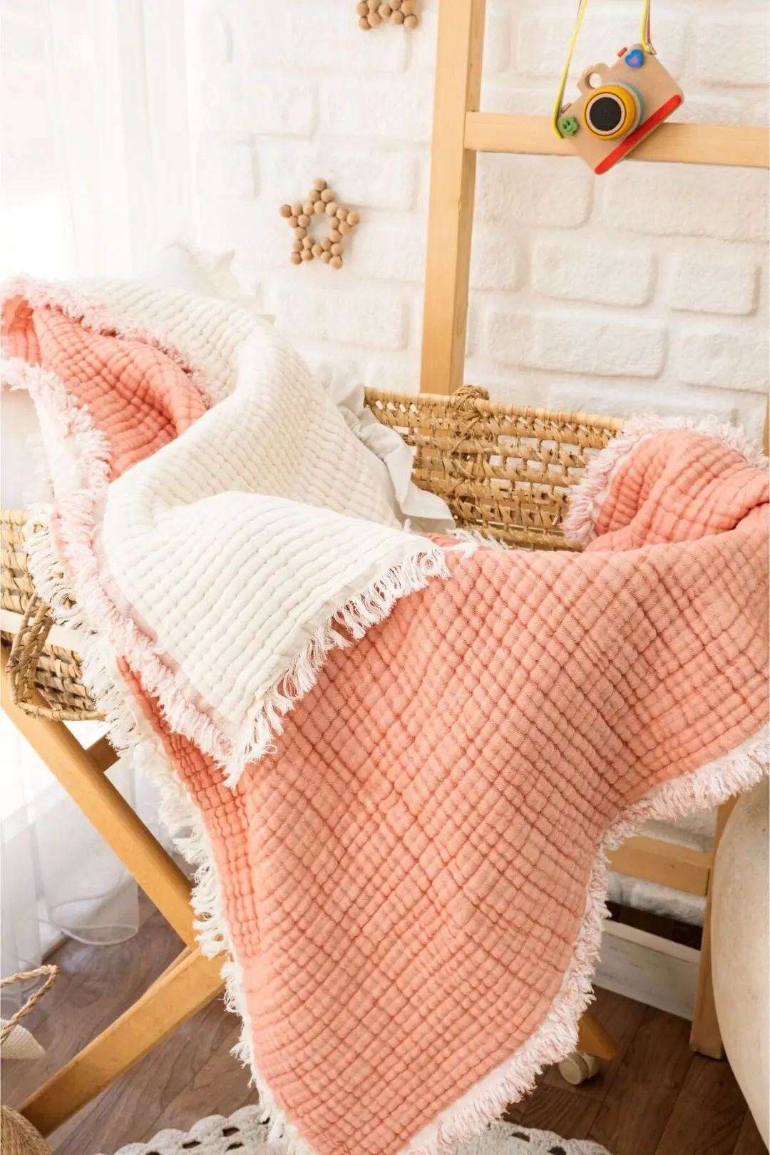 %100 Pamuk Müslin Bebek Battaniye 5 Katlı Dolgulu