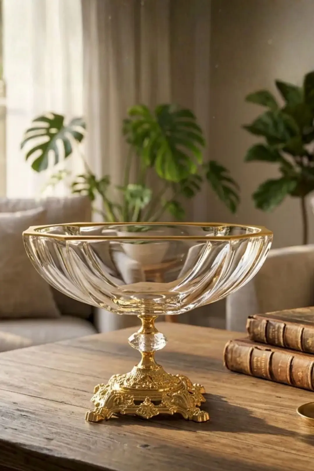 25 cm Gold Varak Dekor Metal Ayaklı Kase