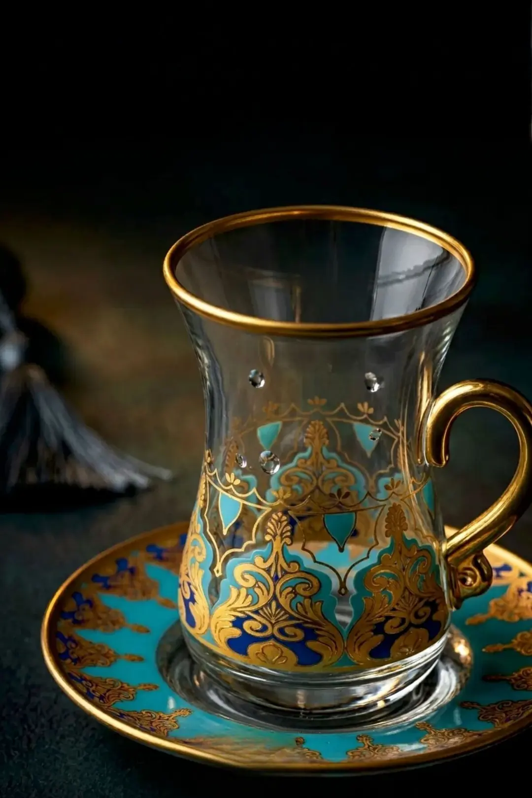 Rumi Turkuaz Kulplu 12 Parça 6 Kişilik Cam Çay Takımı