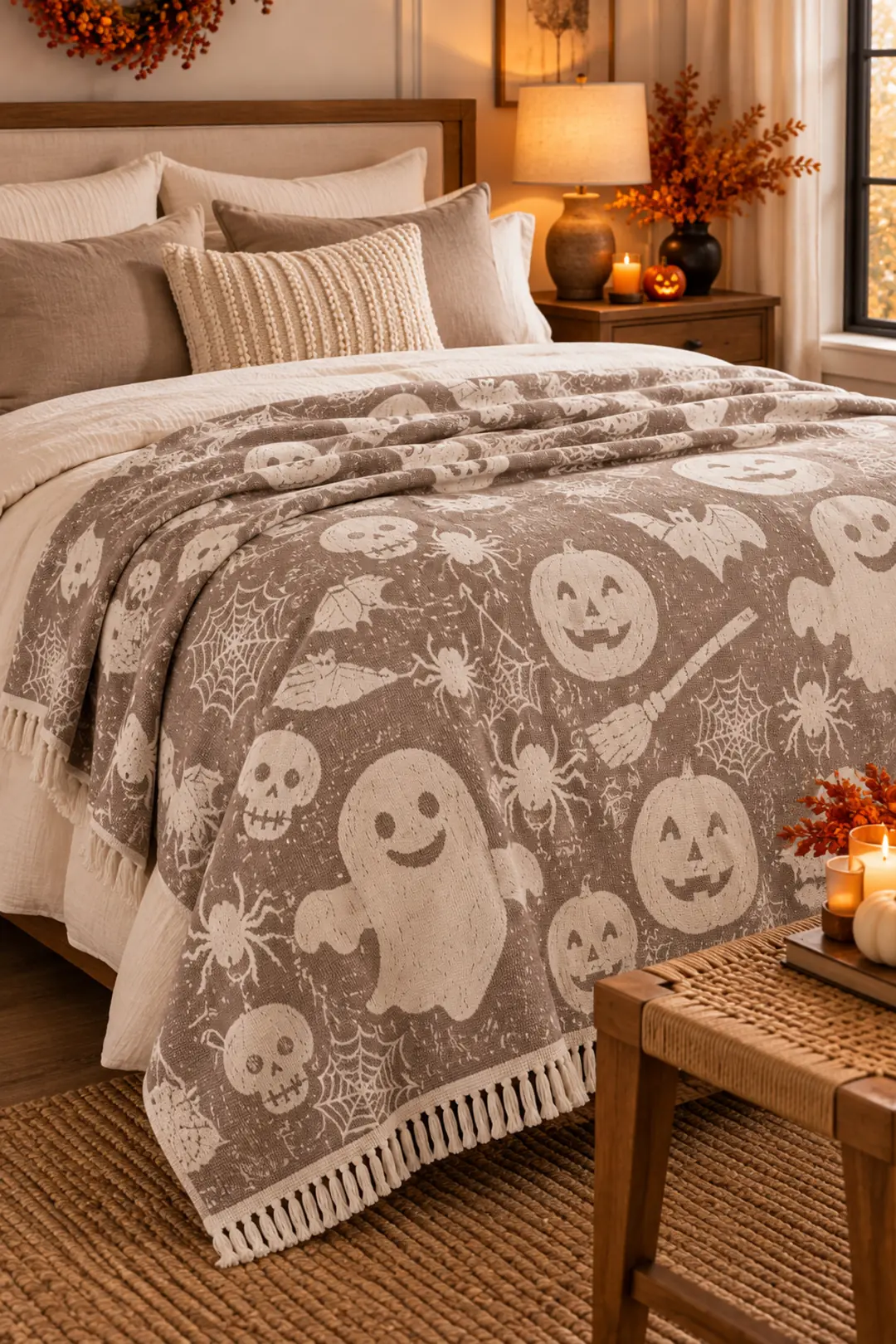 Halloven %100 Pamuk Jakarlı Throw & Battaniye - Koltuk Şalı 140x210cm
