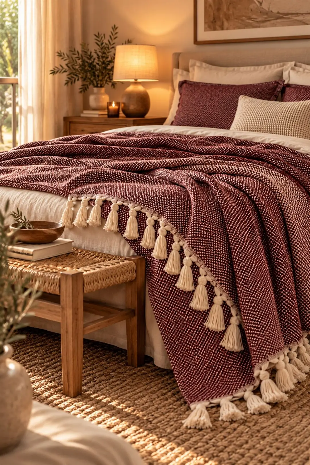 Ürün görseli: Chain Cotton Pike, Yatak/Koltuk Ortusu & Throw 185x240 cm - Bordo