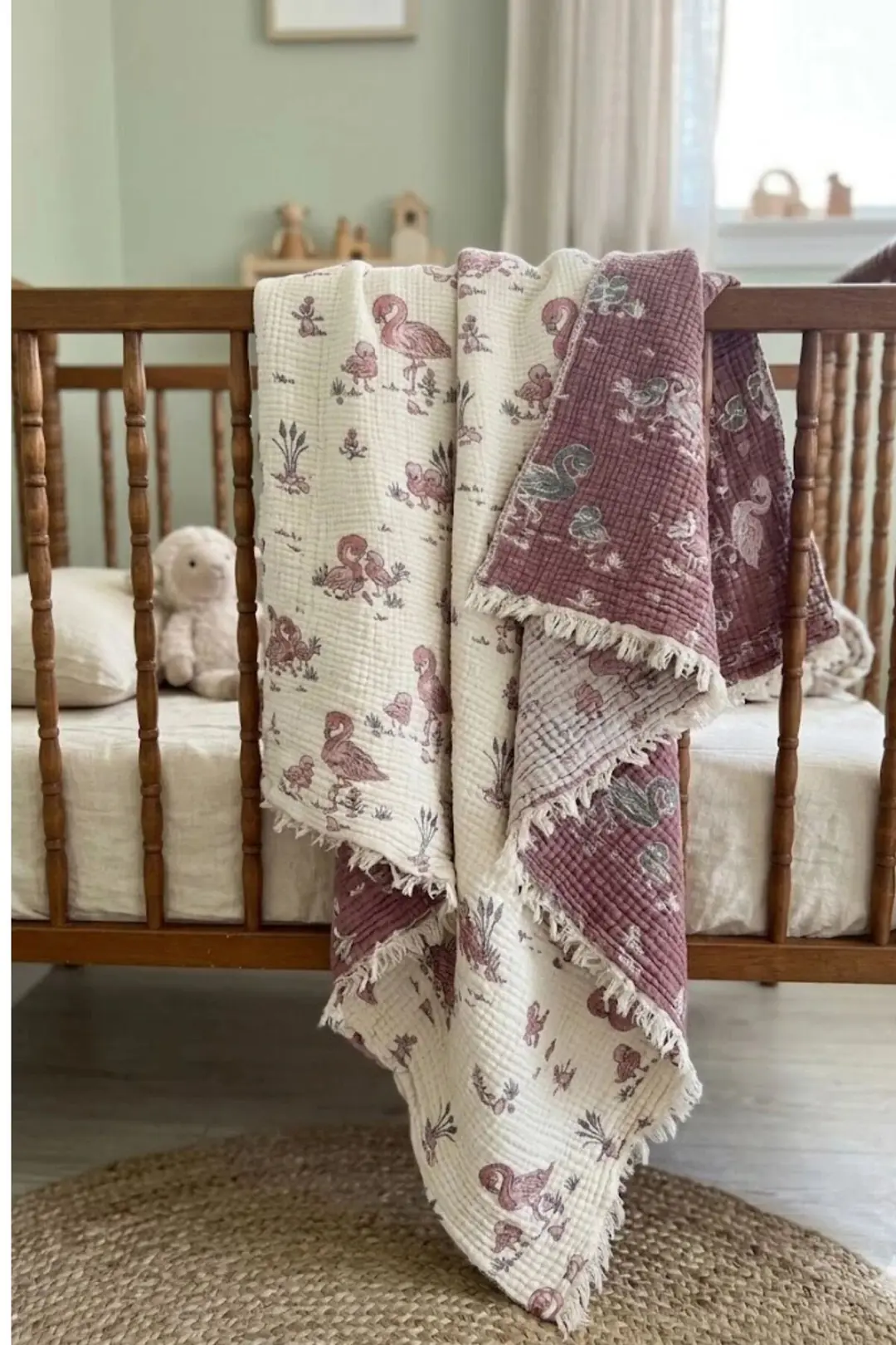 Müslin Dolgulu Bebek Yorganı Flamingo Desen 130x130 cm