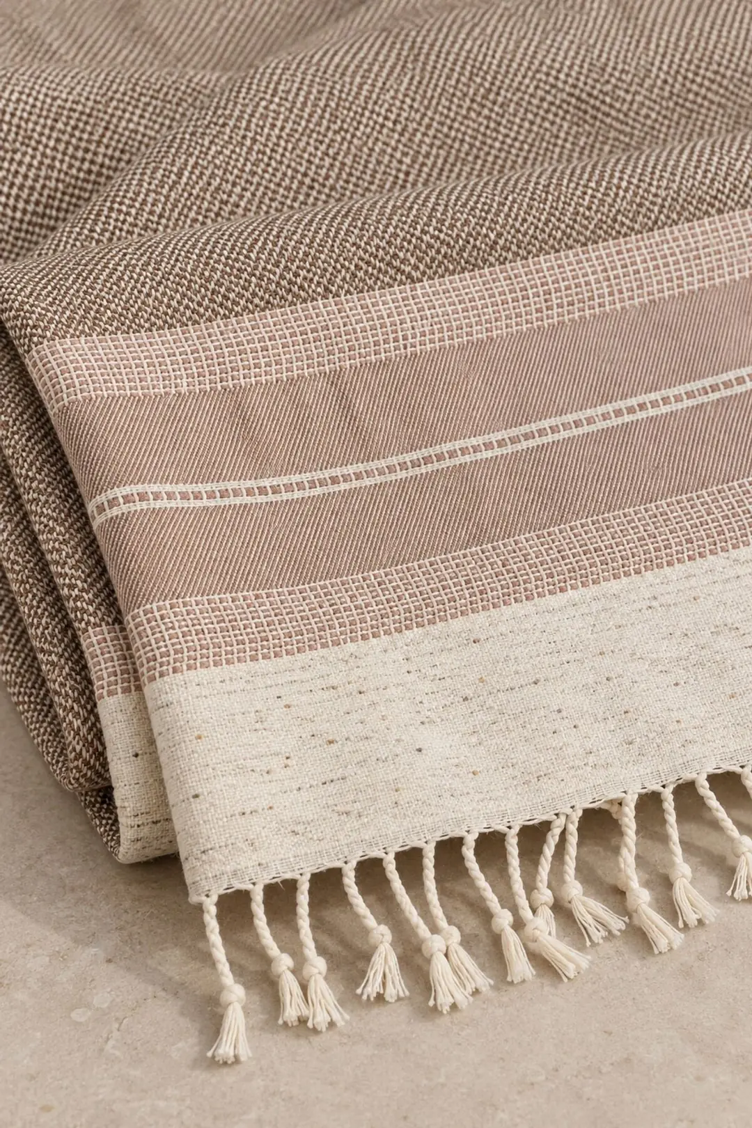 Buldan Kara Desen %100 Pamuk Çift Kişilik Yatak Örtüsü, Pike & Koltuk Örtüsü Şalı - Kahverengi  200cm x 220cm