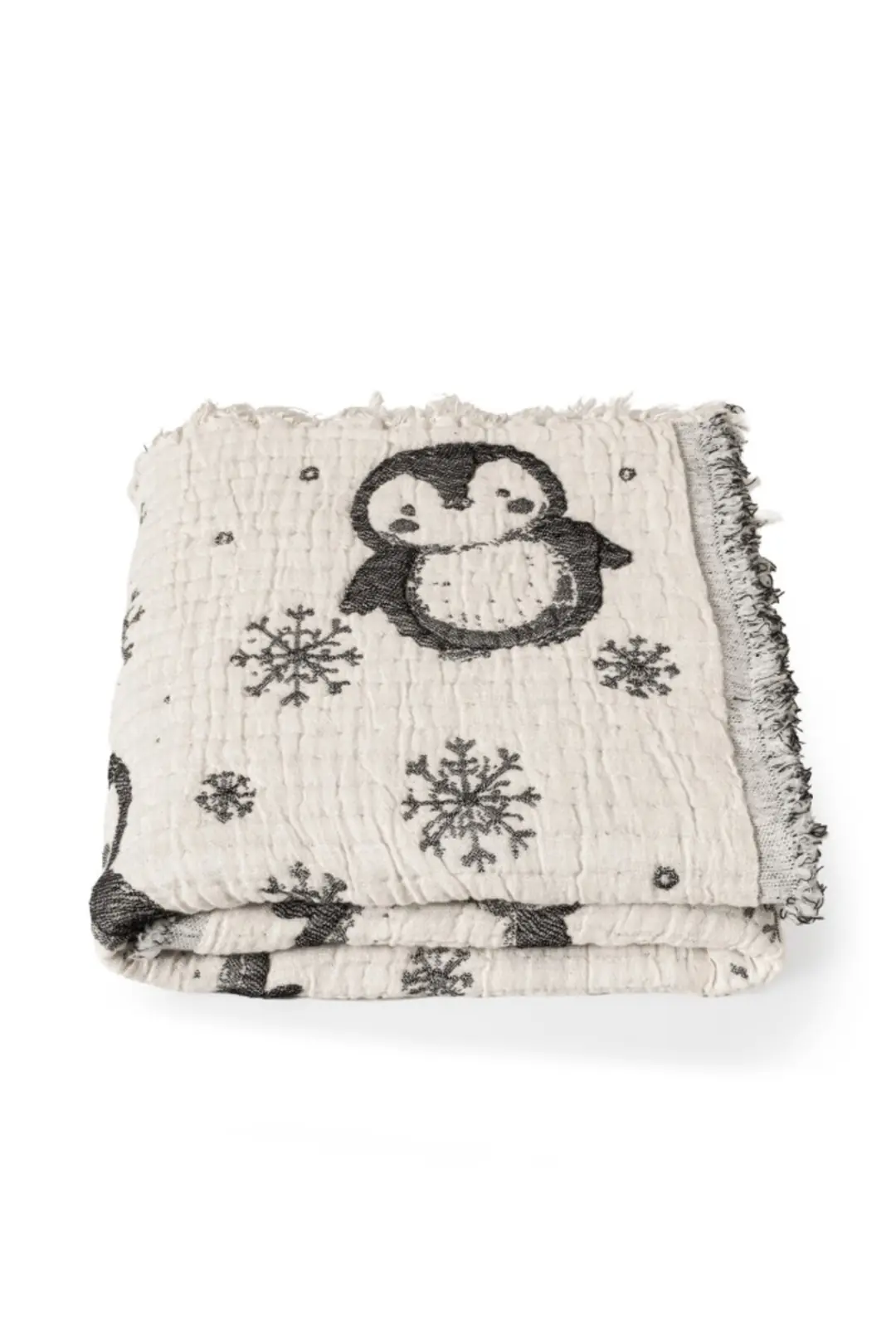 %100 Pamuk Müslin Bebek Örtüsü - Penguen Desen - Siyah- 80x110 cm
