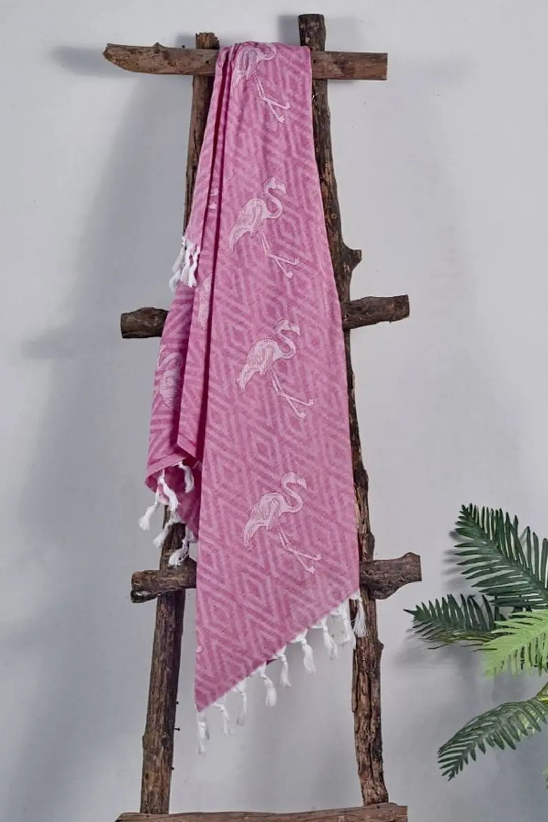 %100 Pamuk Peştemal Flamingo Desen - Fuşya - Modern Tasarım