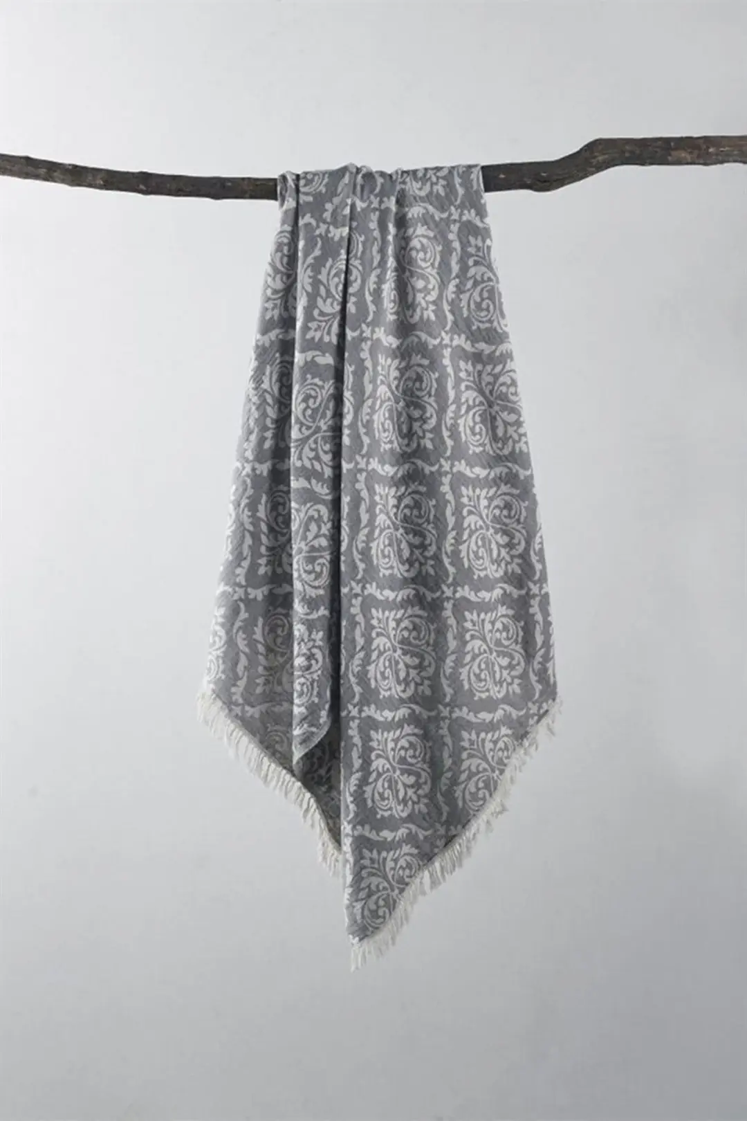 %100 Pamuk Peştamal - Spa & Plaj - Barok Desenli Gri - 90x170 cm