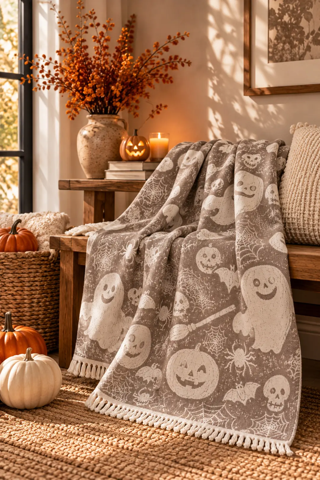 Halloven %100 Pamuk Jakarlı Throw & Battaniye - Koltuk Şalı 140x210cm