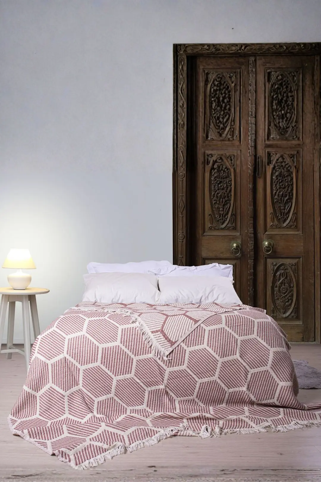 Petek %100 Pamuk Jakarlı Throw & Battaniye - Koltuk Şalı 180x220cm