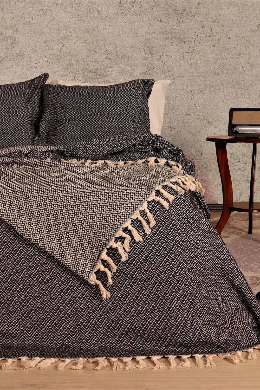 Ürün görseli: Chain Cotton Pike, Yatak/Koltuk Ortusu & Throw 185x240 cm - Siyah