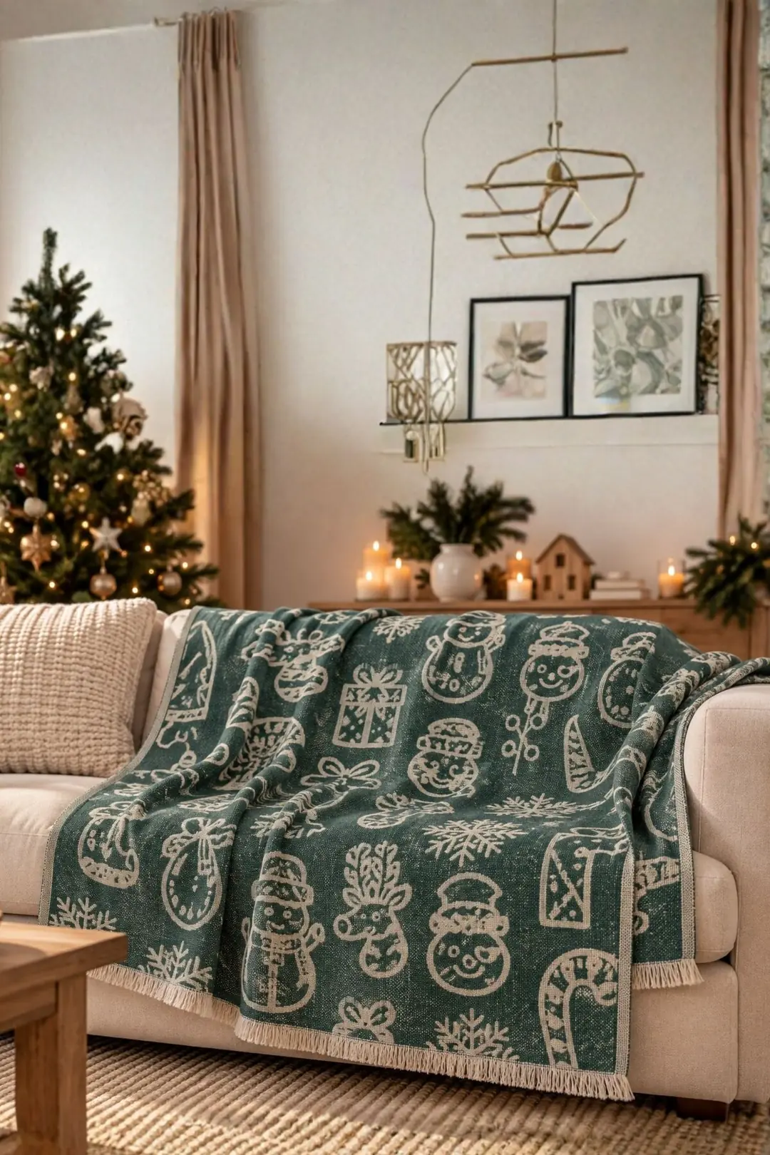 Christmas %100 Pamuk Jakarlı Throw & Battaniye - Koltuk Şalı 140x210cm