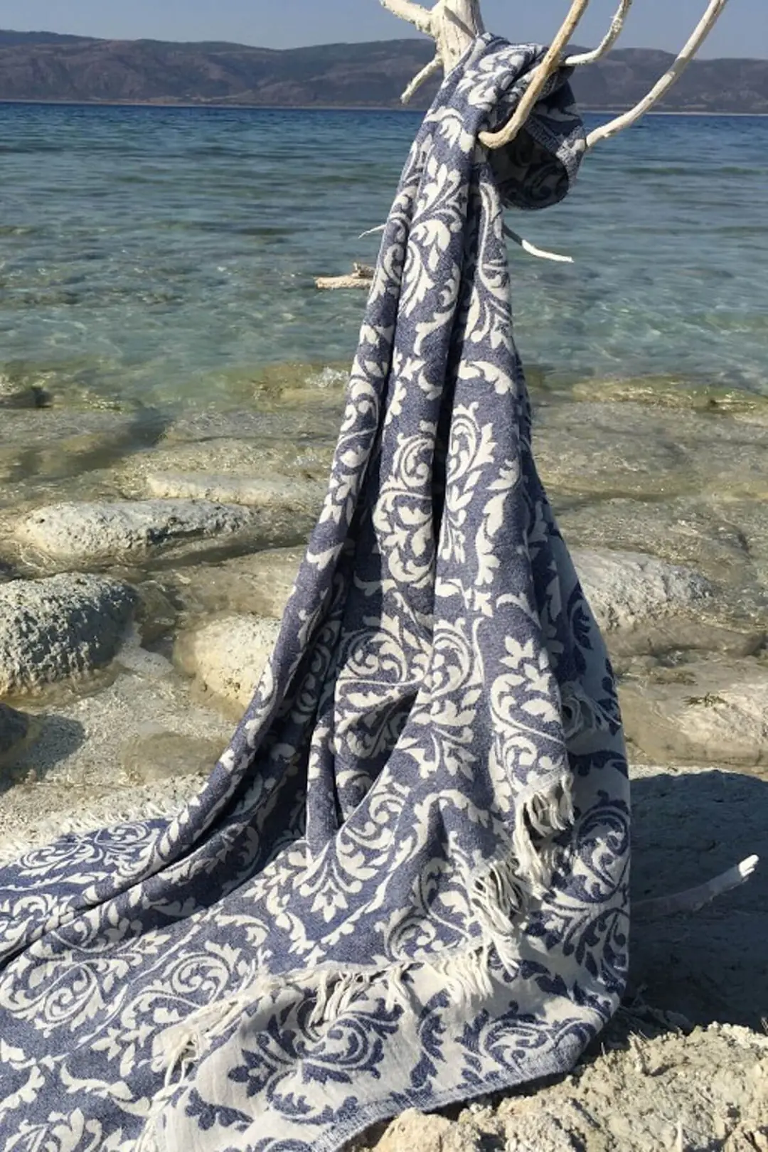 %100 Pamuk Peştamal - Spa & Plaj - Barok Desenli Lacivert - 90x170 cm