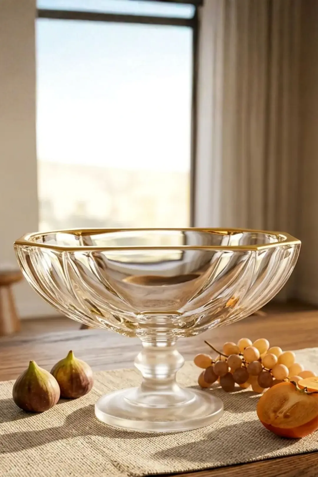 25 cm Gold Varak Cam Ayaklı Kase