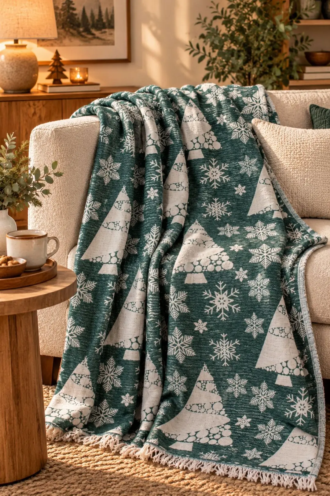 Ürün görseli: Winter %100 Pamuk Jakarlı Throw & Battaniye - Koltuk Şalı 140x210cm - Yeşil