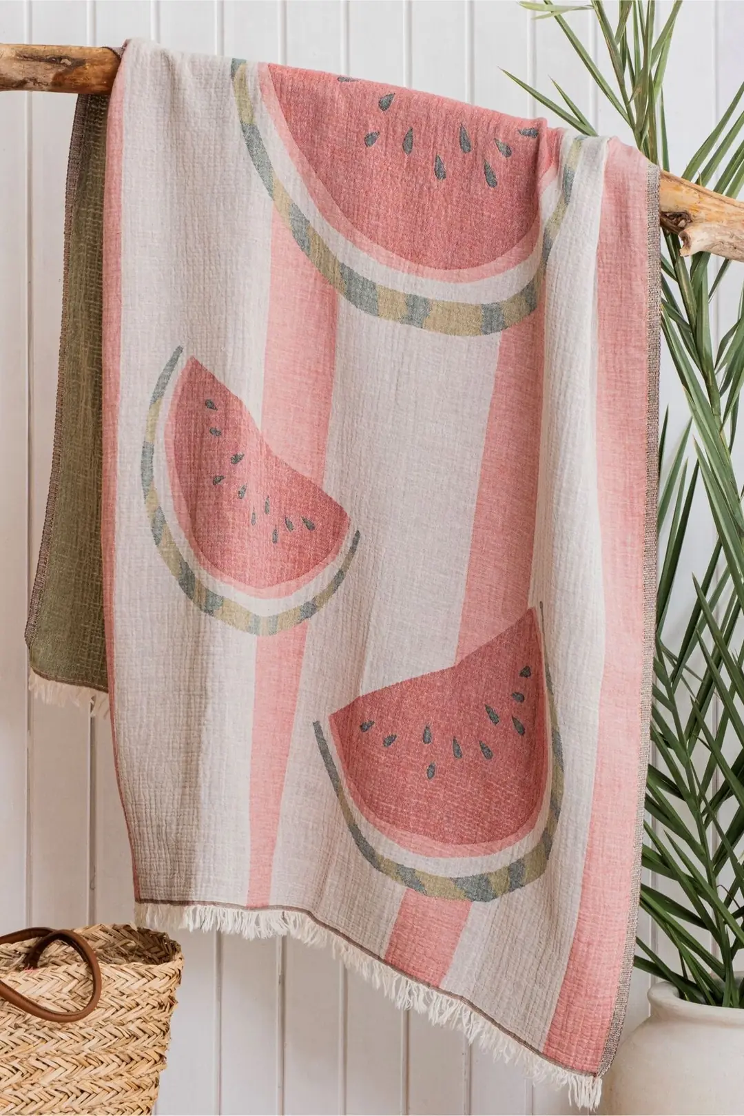 Ürün görseli: Karpuz Desen Jakarlı Dokuma 4 Katlı Müslin Peştamal 90 x 180 cm.